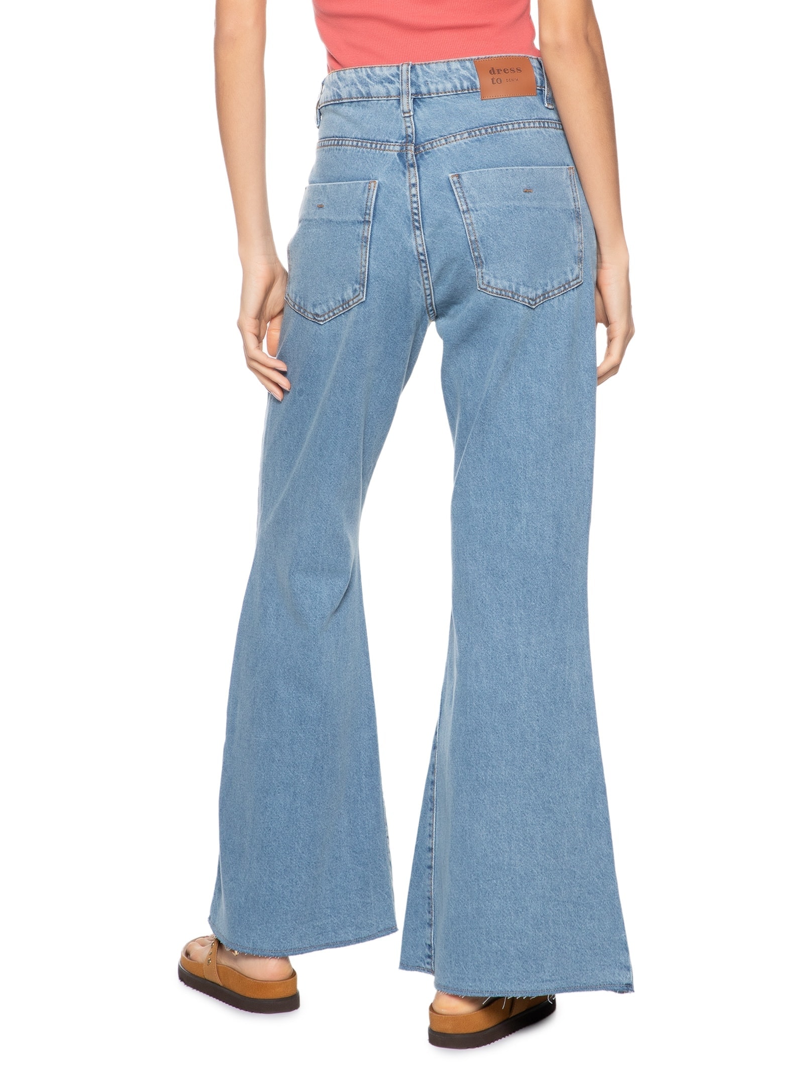 Calça Feminina Jeans Fluída Recortes Azul Dress To