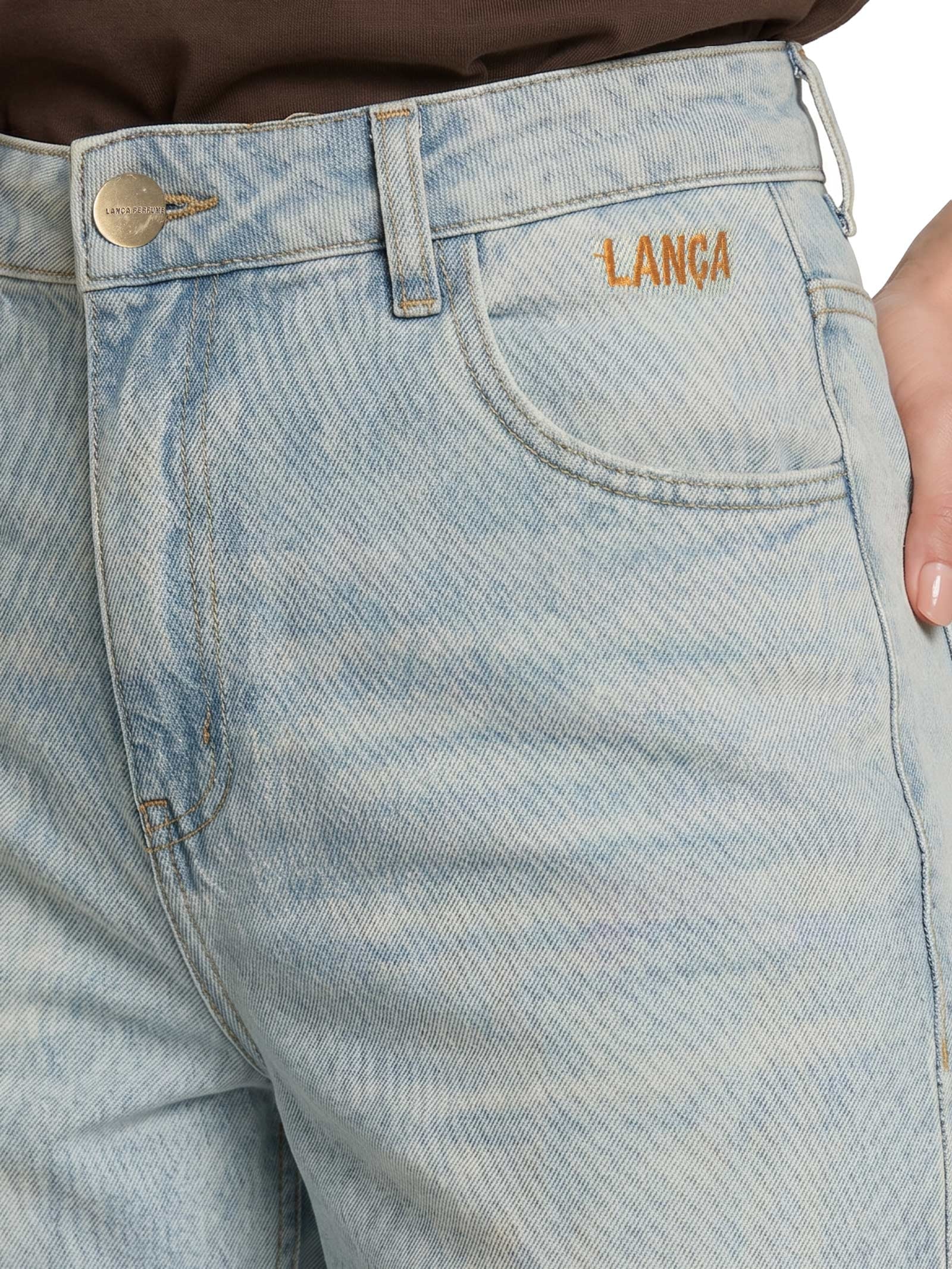 Calça Feminina Jeans Full Length Cintura Alta Azul Lança Perfume