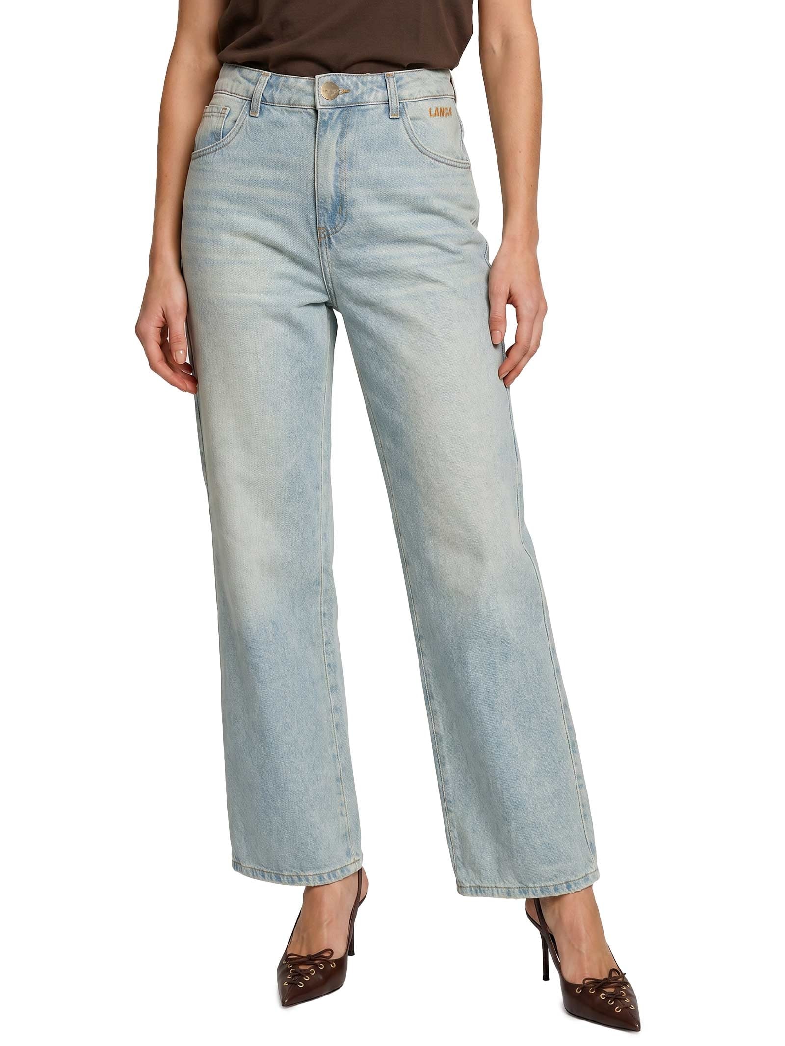 Calça Feminina Jeans Full Length Cintura Alta Azul Lança Perfume