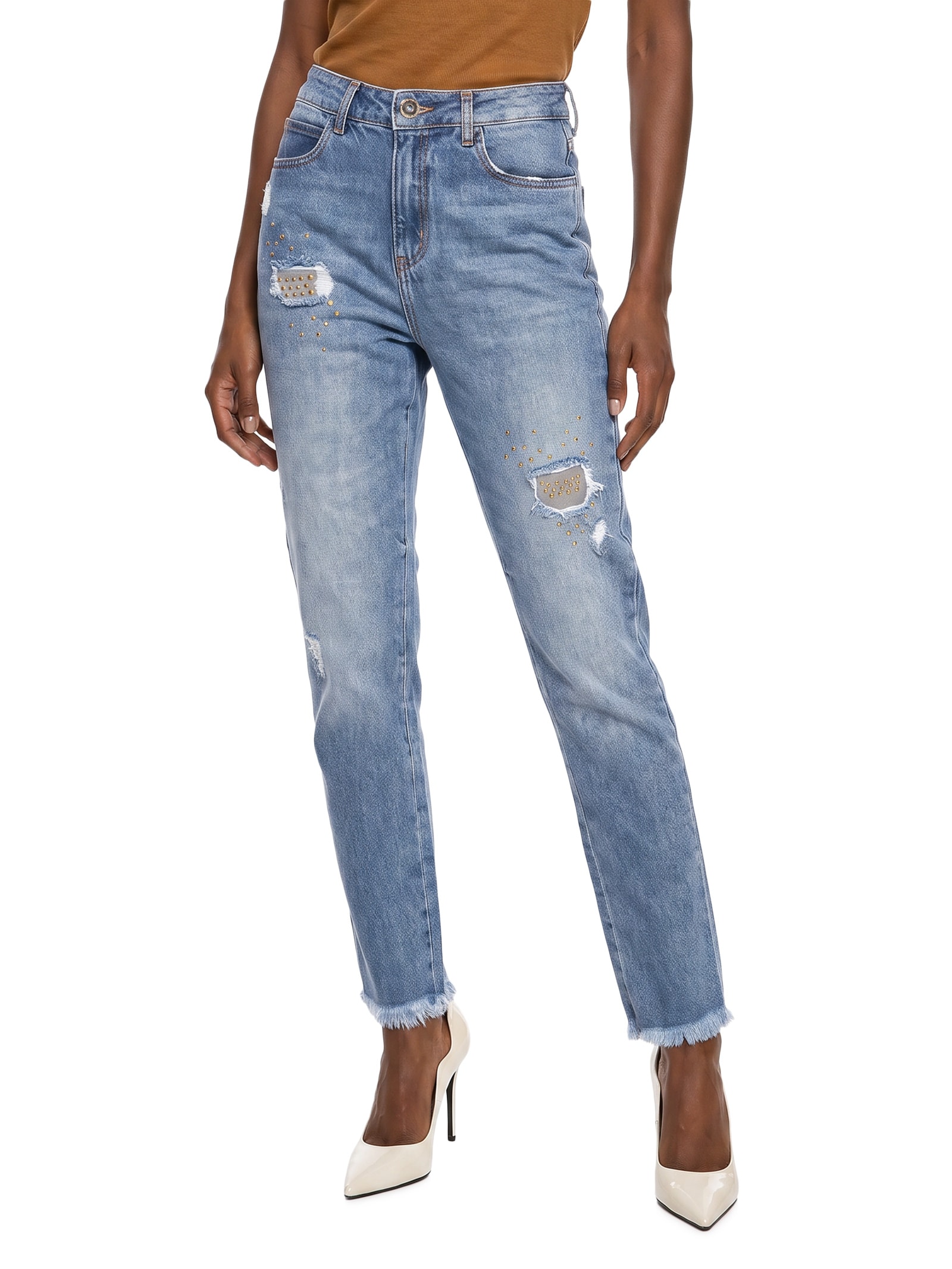 Calça Feminina Jeans Kendall Com Aplicação Azul Colcci