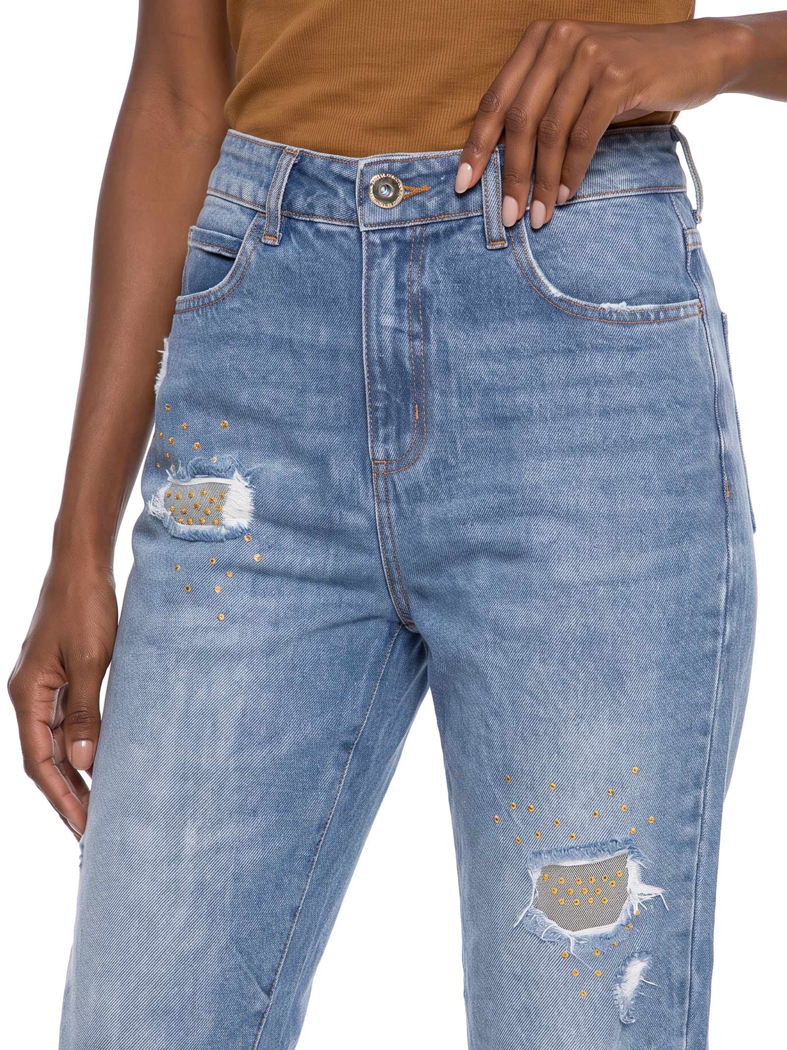 Calça Feminina Jeans Kendall Com Aplicação Azul Colcci