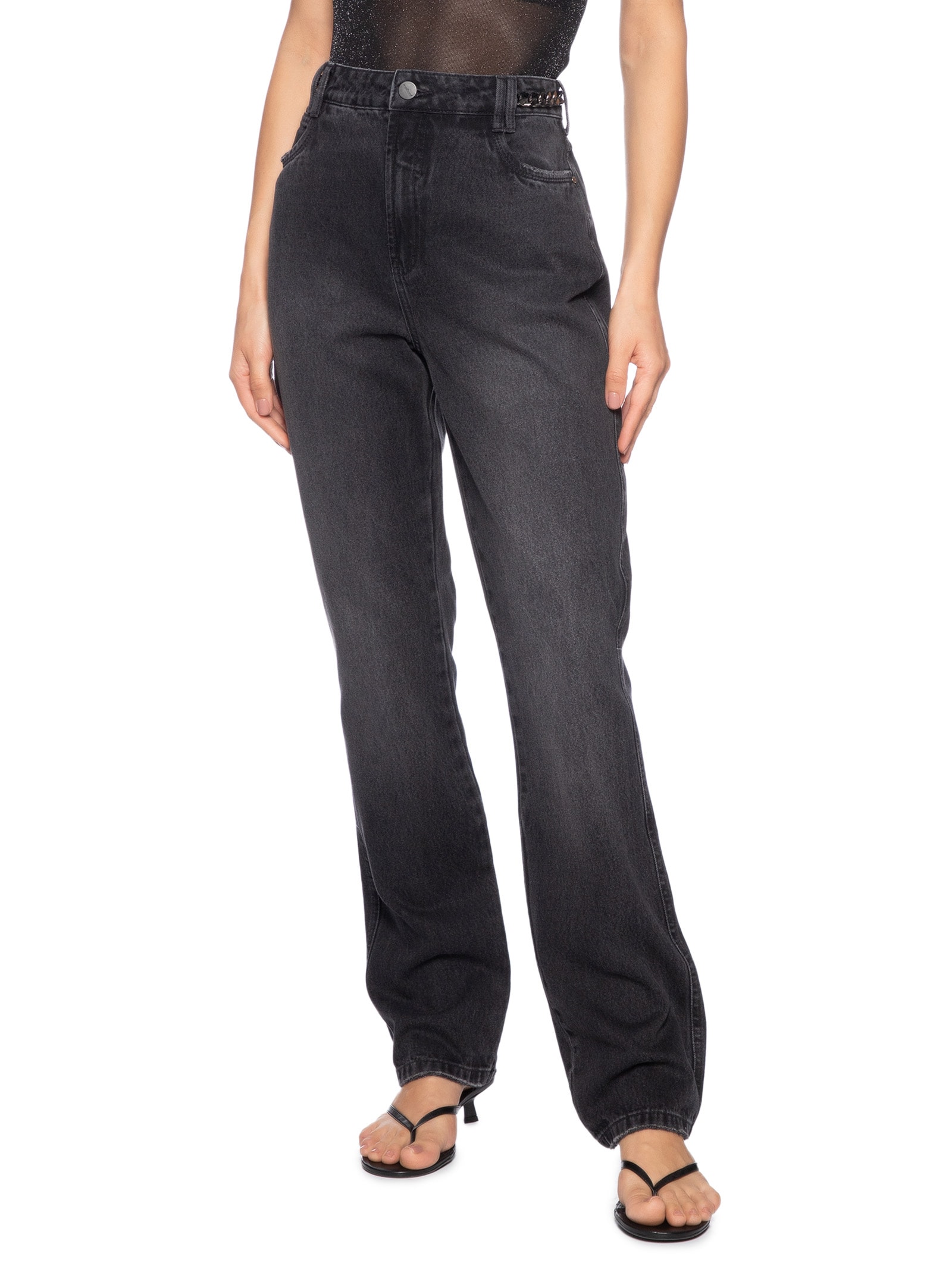 Calça Feminina Jeans Kendall Com Correntes Preto Colcci