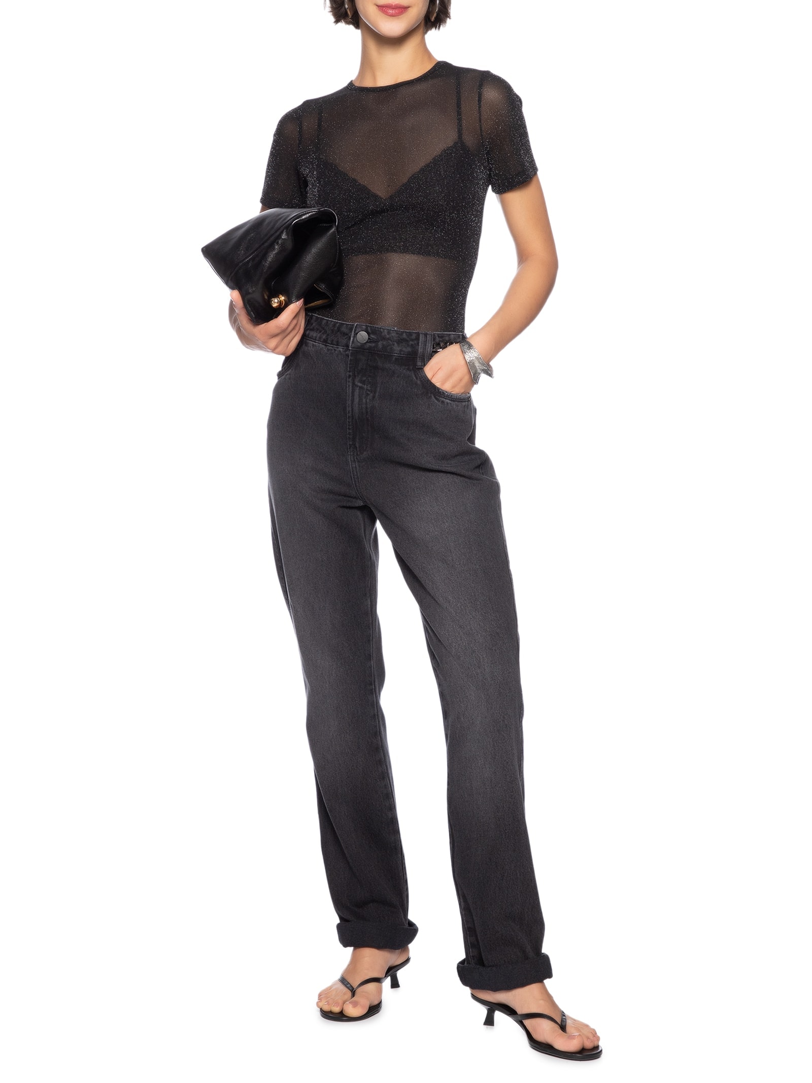 Calça Feminina Jeans Kendall Com Correntes Preto Colcci