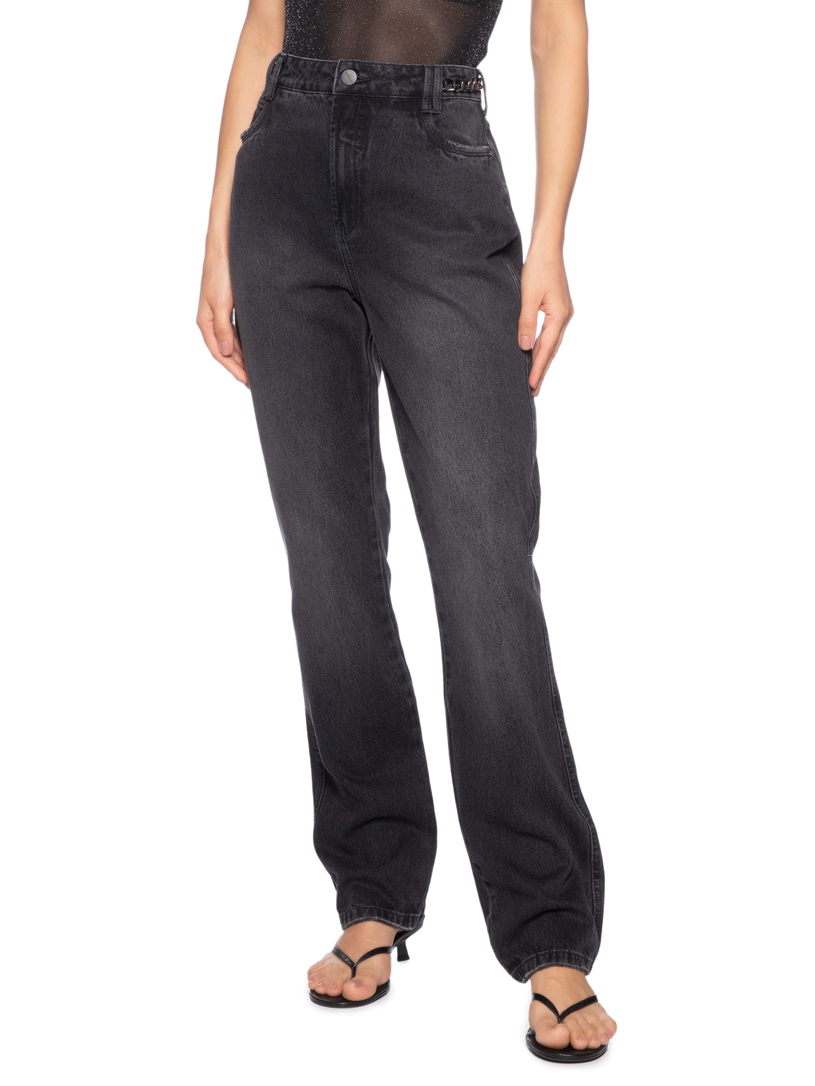 Calça Feminina Jeans Kendall Com Correntes Preto Colcci