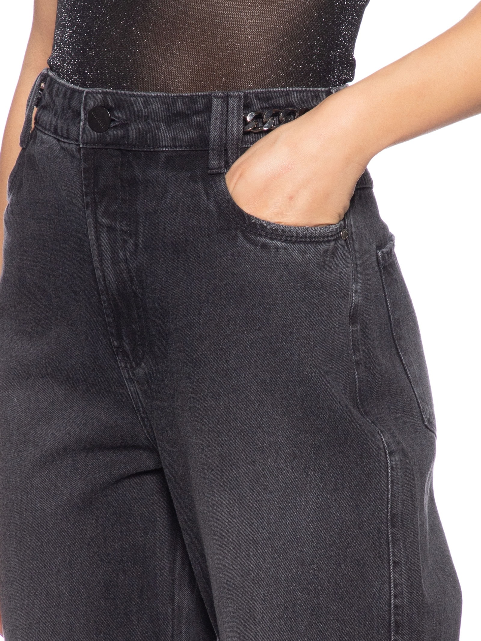 Calça Feminina Jeans Kendall Com Correntes Preto Colcci