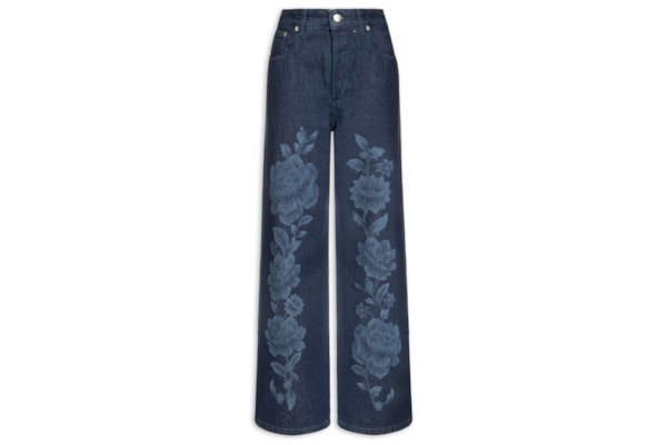 Calça Feminina Jeans Laser Floral - Azul