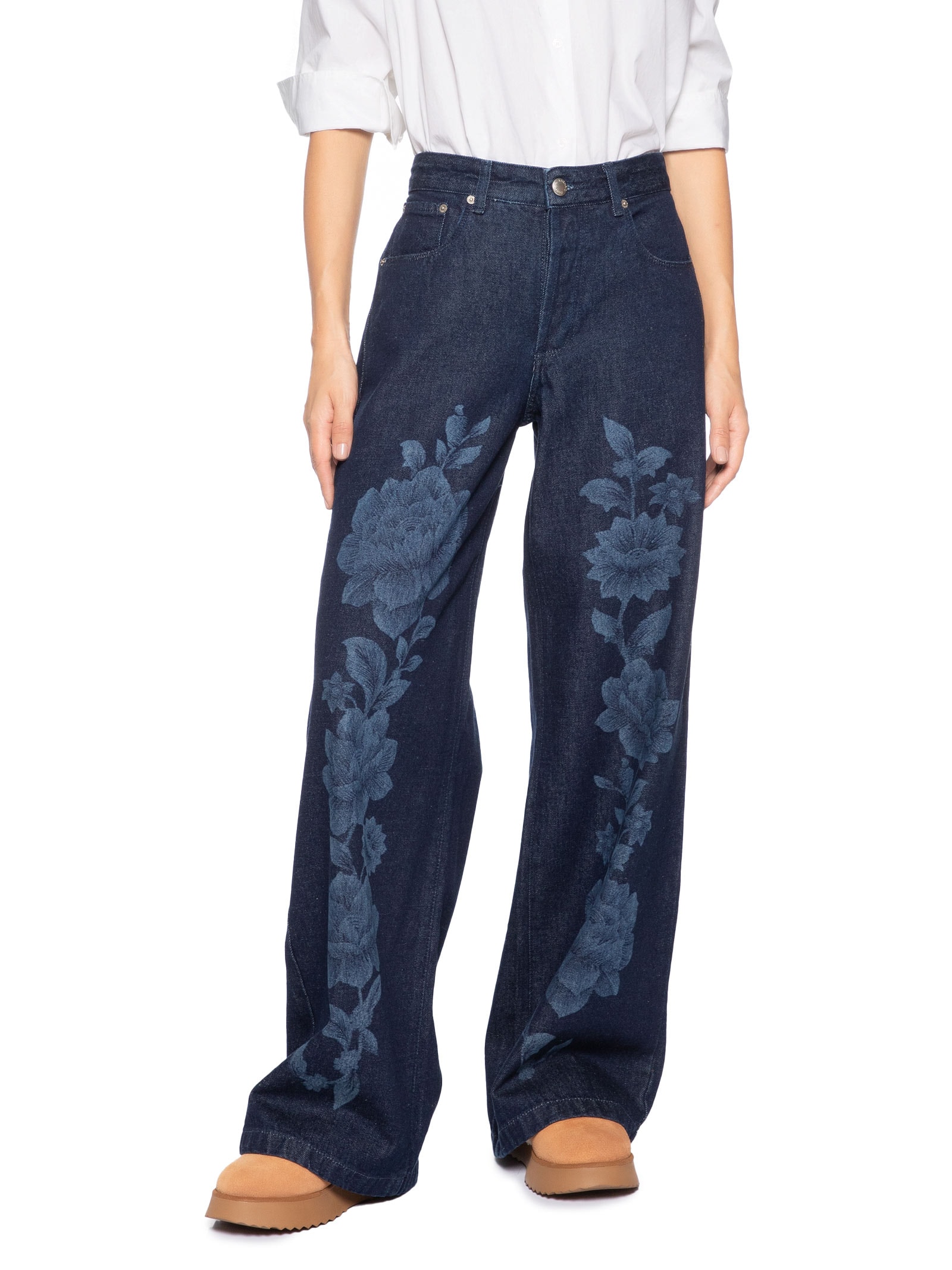 Calça Feminina Jeans Laser Floral Azul Farm