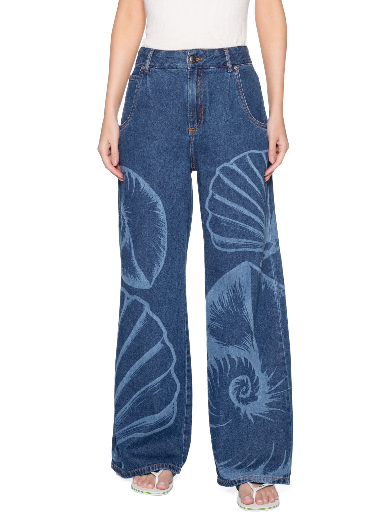 Calça Feminina Jeans Laser Maxi Concha Azul Farm
