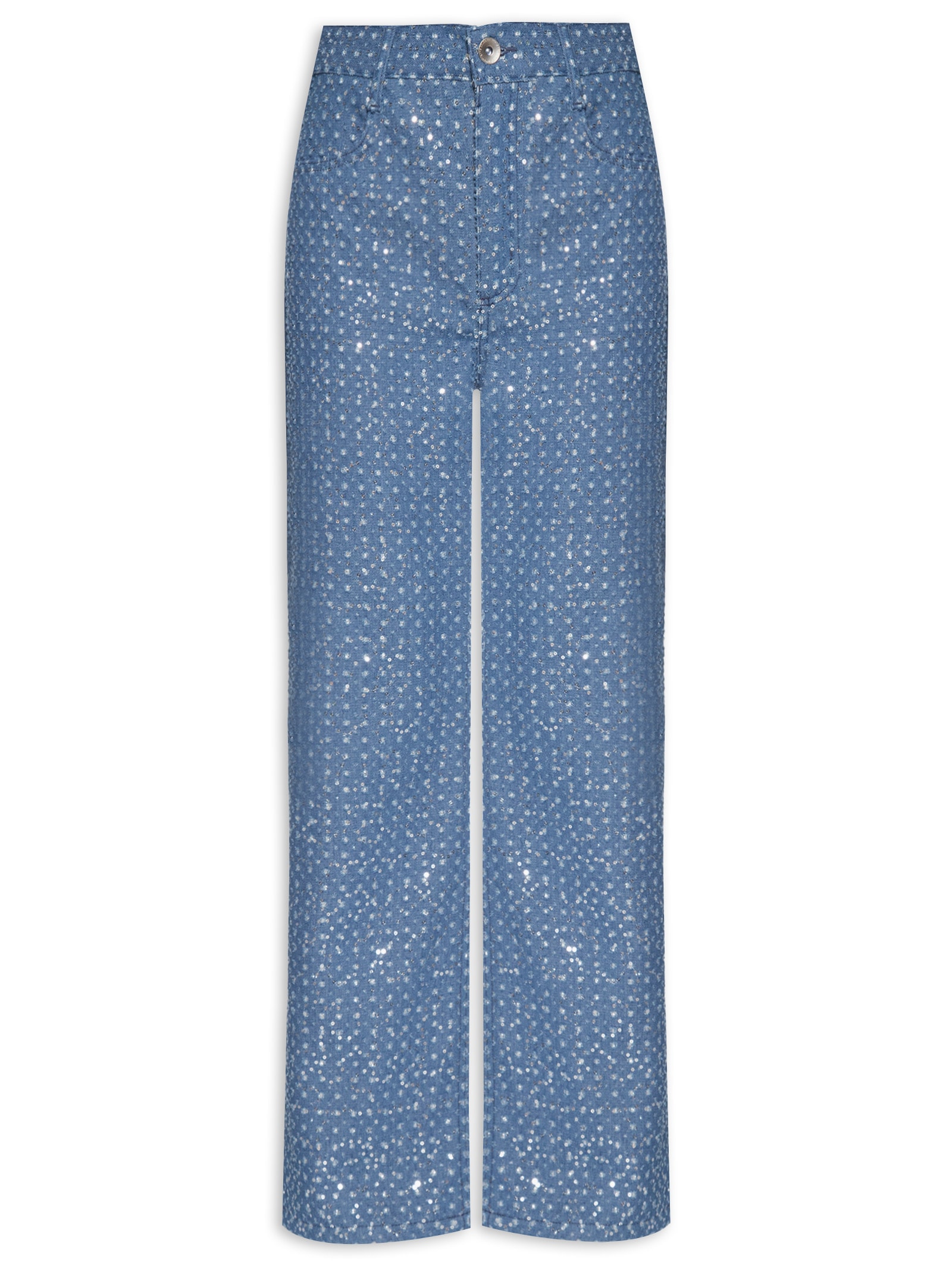 Calça Feminina Jeans Leoni Low Paetê - Azul