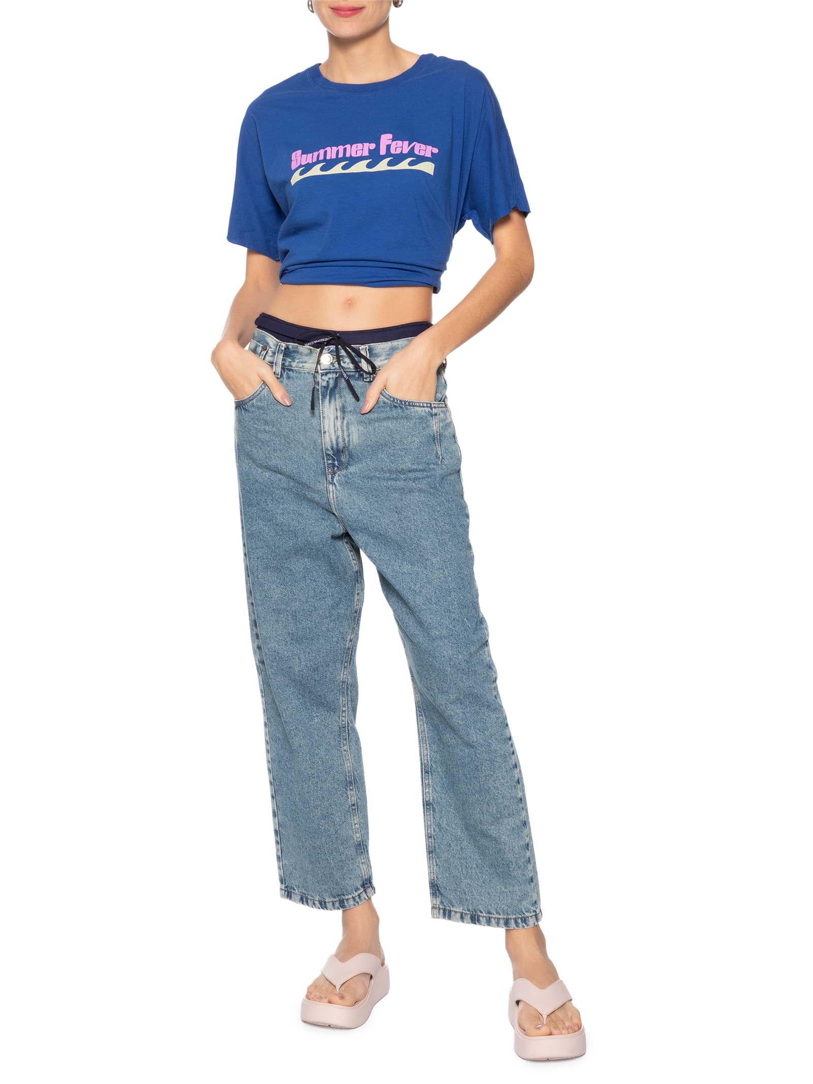 Calça Feminina Jeans Long Rise Martingale Azul  Animale Jeans