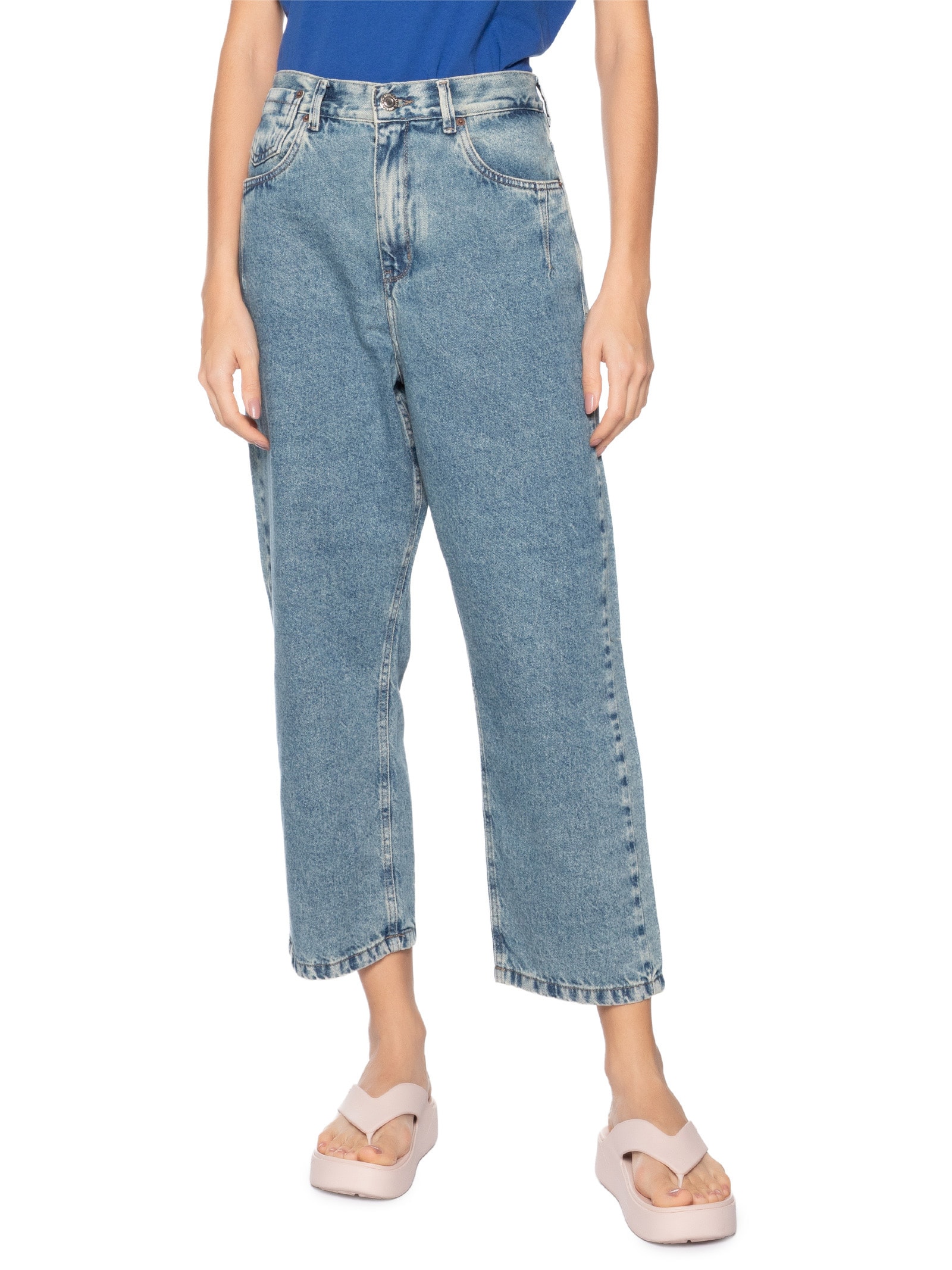 Calça Feminina Jeans Long Rise Martingale Azul  Animale Jeans