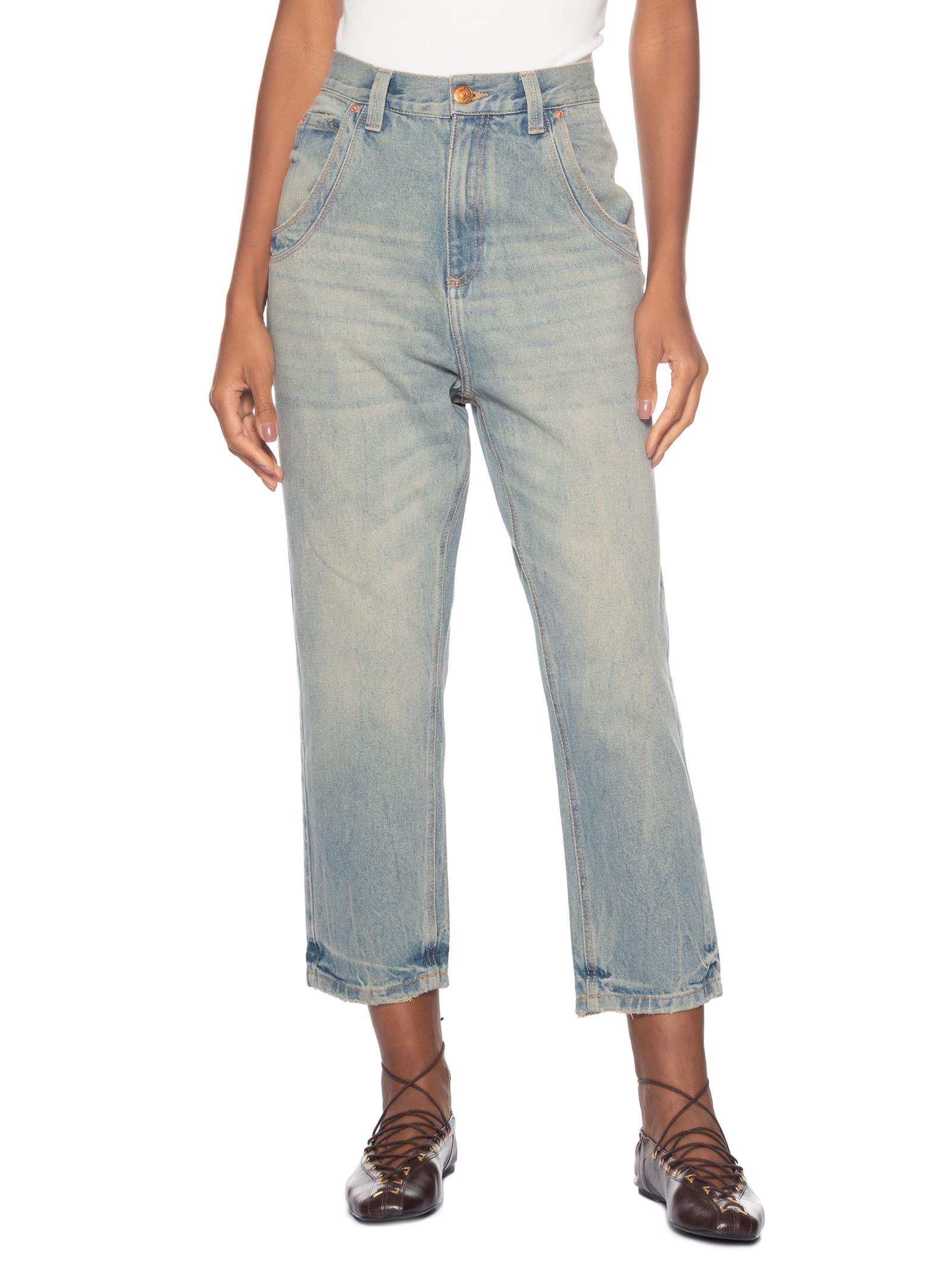 Calça Feminina Jeans Long Rise Rock Dirty Azul Animale Jeans