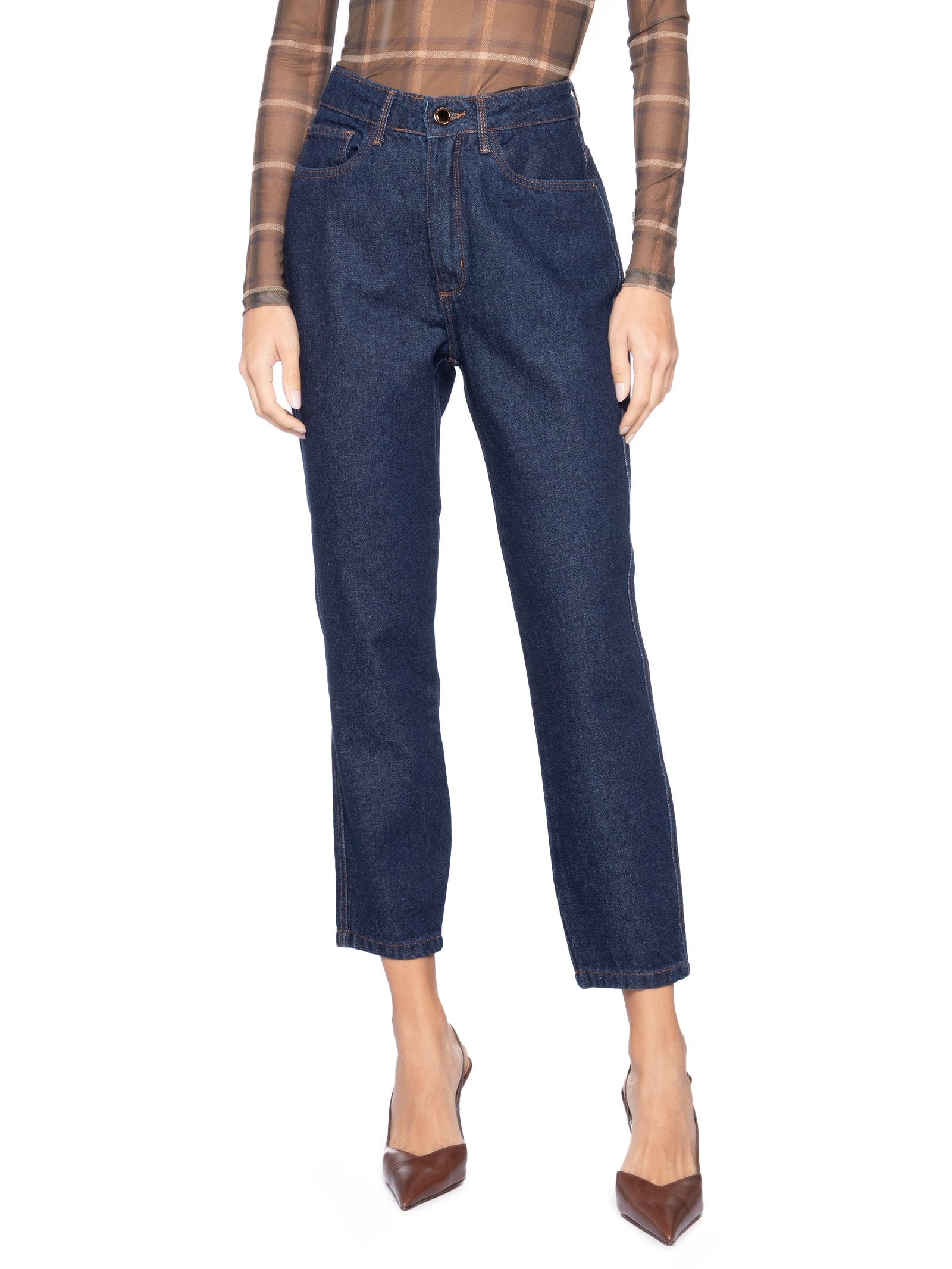 Calça Feminina Jeans Luna Mom Super High Azul Lança Perfume