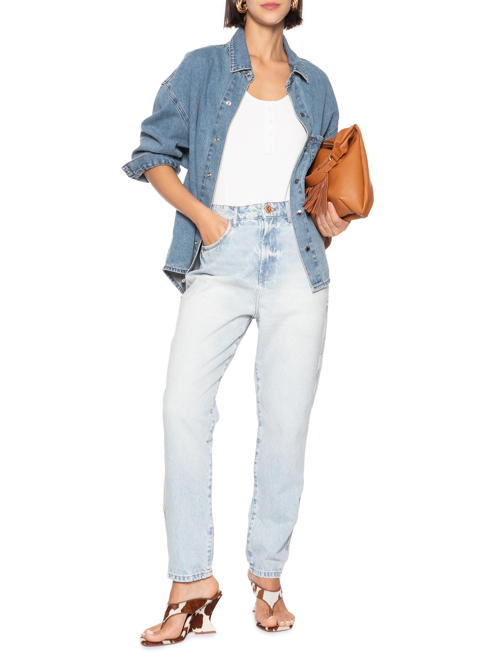 Calça Feminina Jeans Luna Mom Super High Azul Lança Perfume