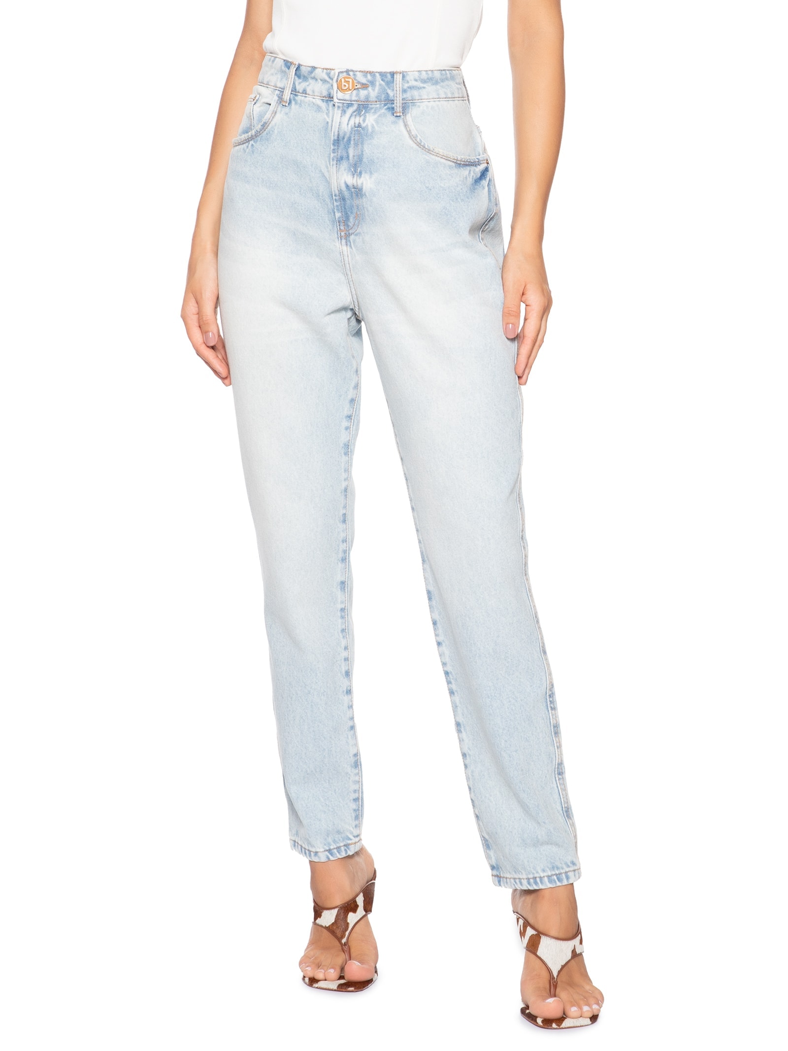 Calça Feminina Jeans Luna Mom Super High Azul Lança Perfume