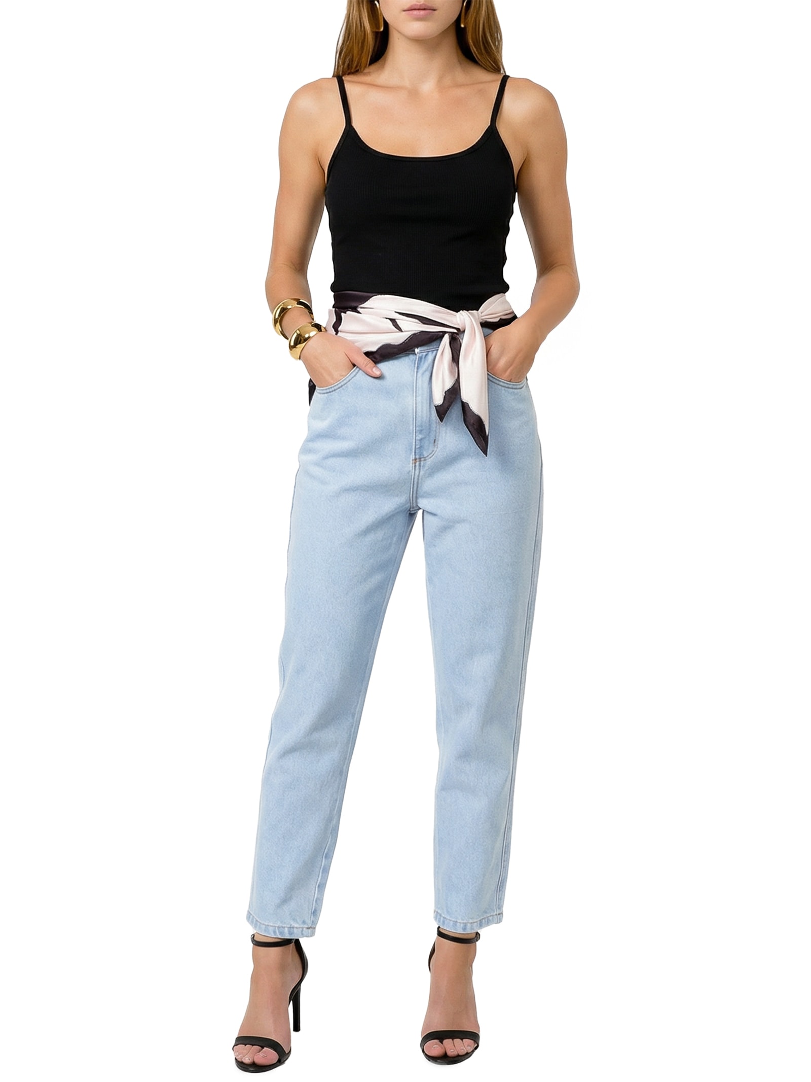 Calça feminina Jeans Luna Momo Super High Azul Lança Perfume