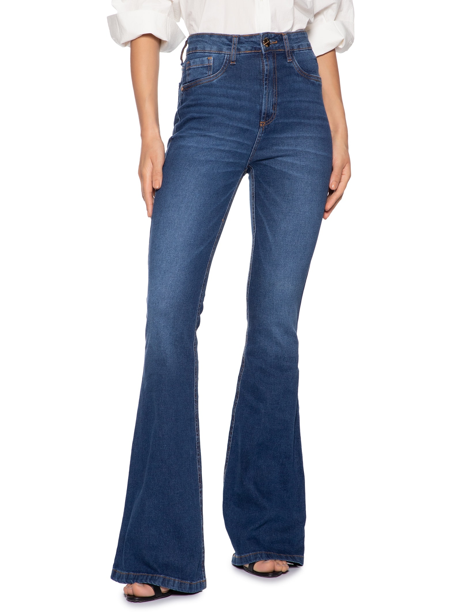 Calça Feminina Jeans Minerva Flare Super High Azul Lança Perfume