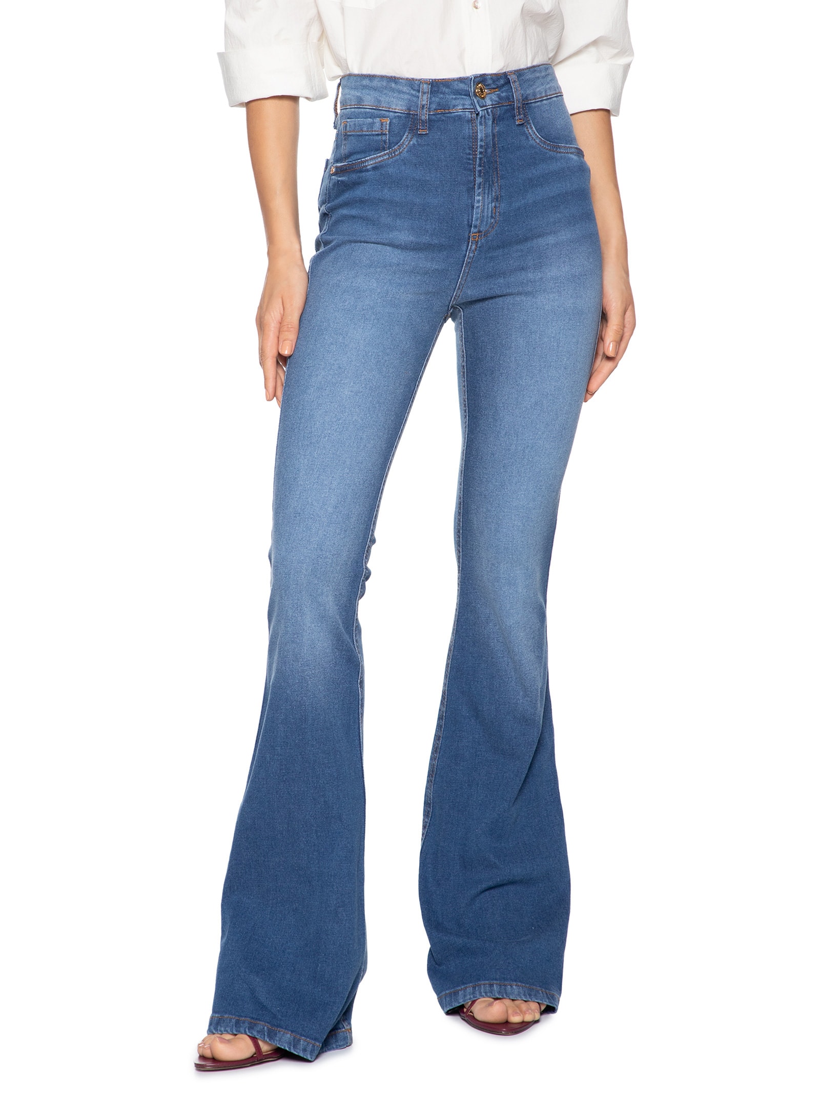 Calça Feminina Jeans Minerva Flare Super High Azul Lança Perfume