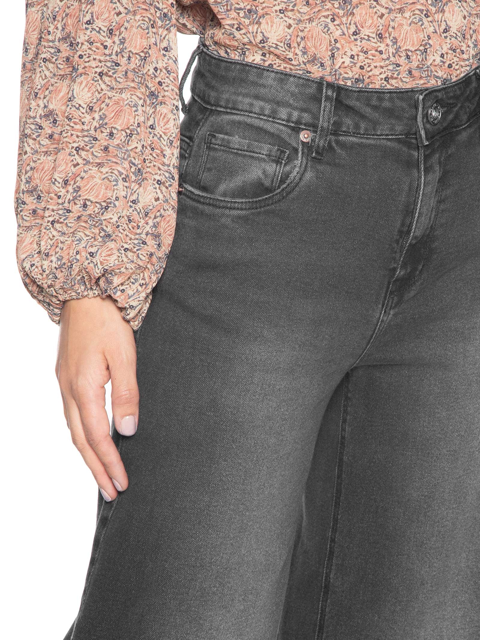 Calça Feminina Jeans Mini Wides Bigodes Preto Maria Filó