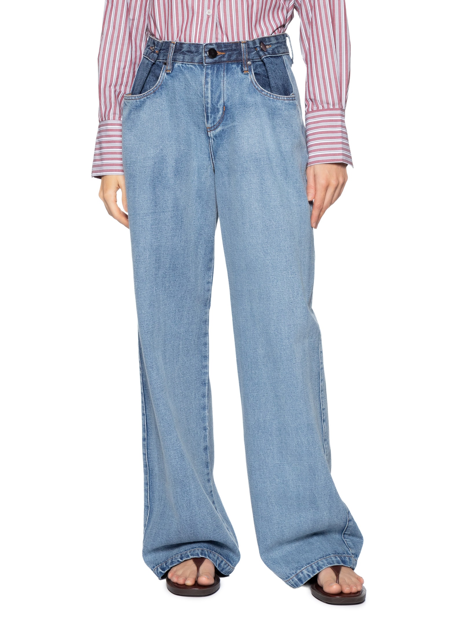 Calça Feminina Jeans Mix Prega Bolso Azul Animale
