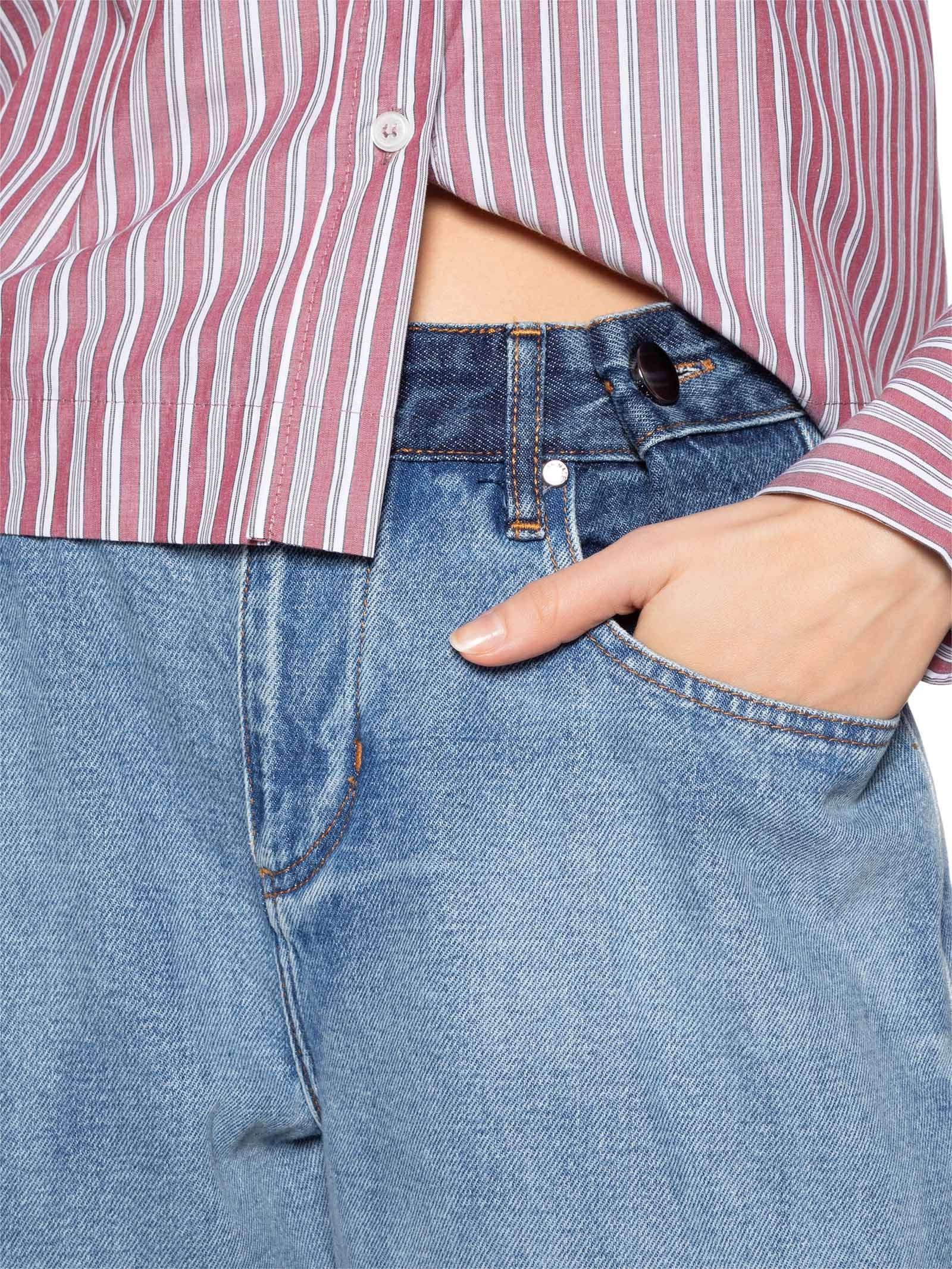Calça Feminina Jeans Mix Prega Bolso Azul Animale