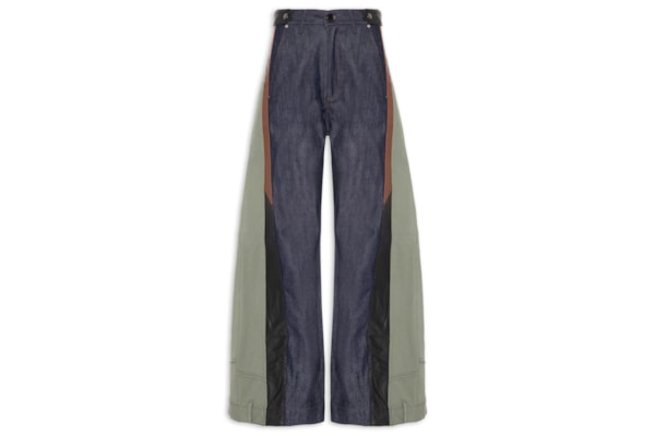 Calça Feminina Jeans Mix Sarja Couro – Azul