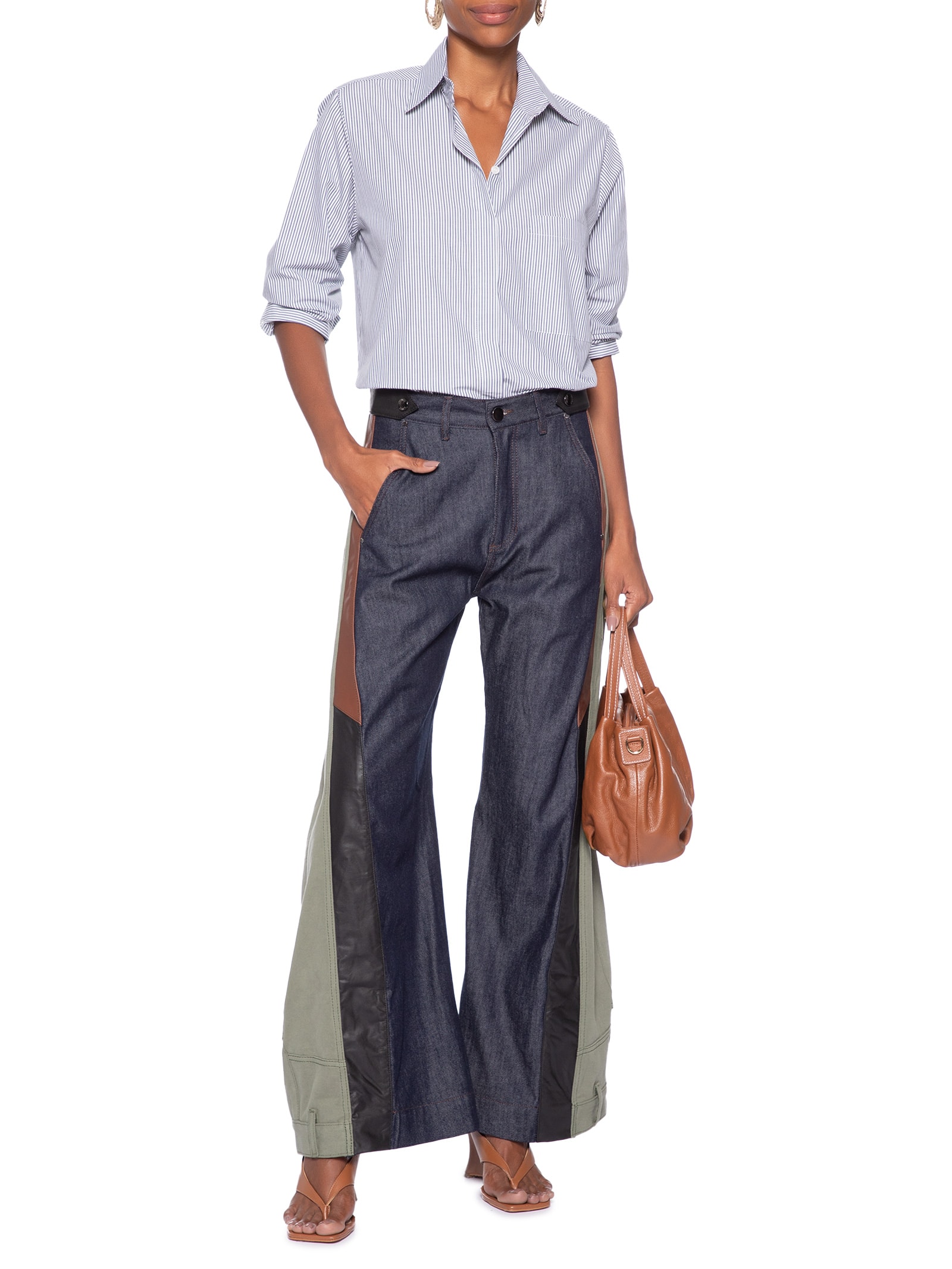 Calça Feminina Jeans Mix Sarja Couro – Azul Animale