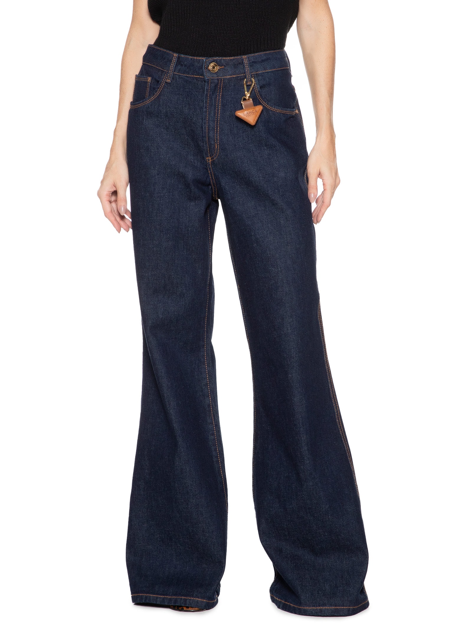 Calça Feminina Jeans New Flare Super High Azul Lança Perfume