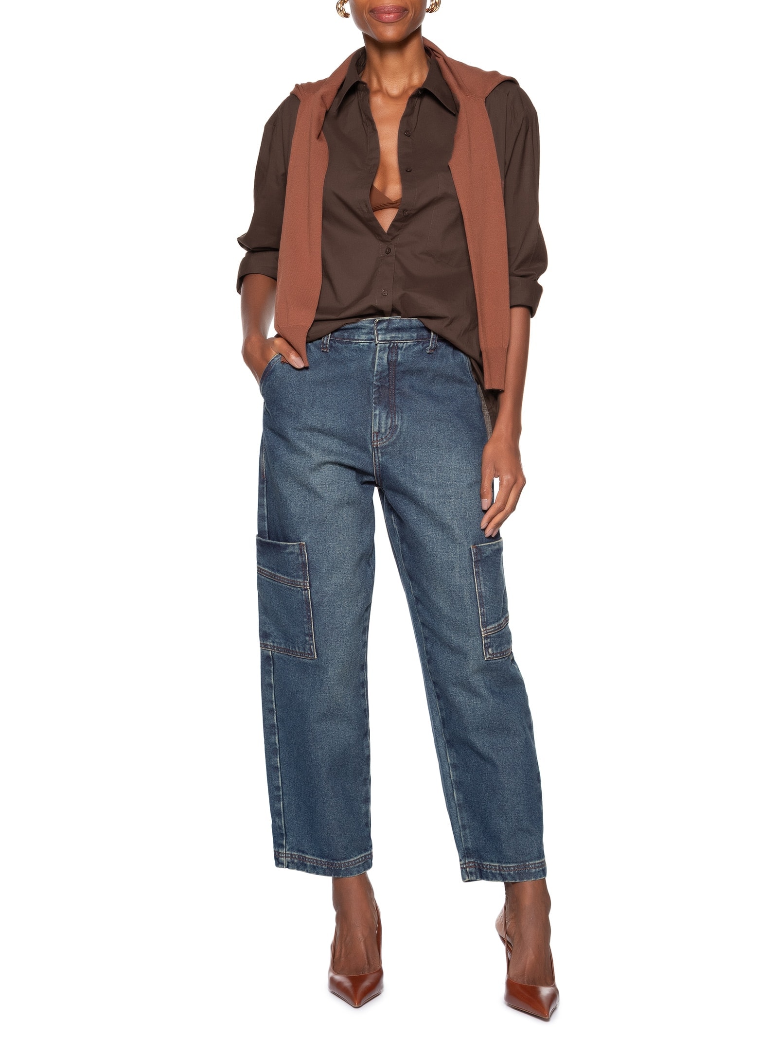 Calça Feminina Jeans Nipper Bolsos Azul Animale Jeans