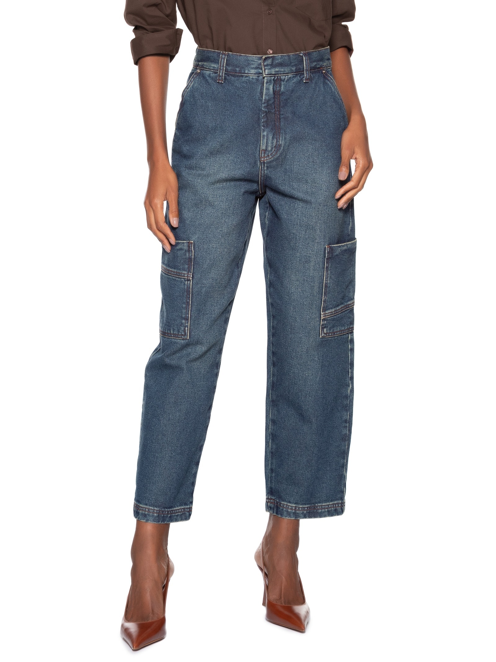 Calça Feminina Jeans Nipper Bolsos Azul Animale Jeans