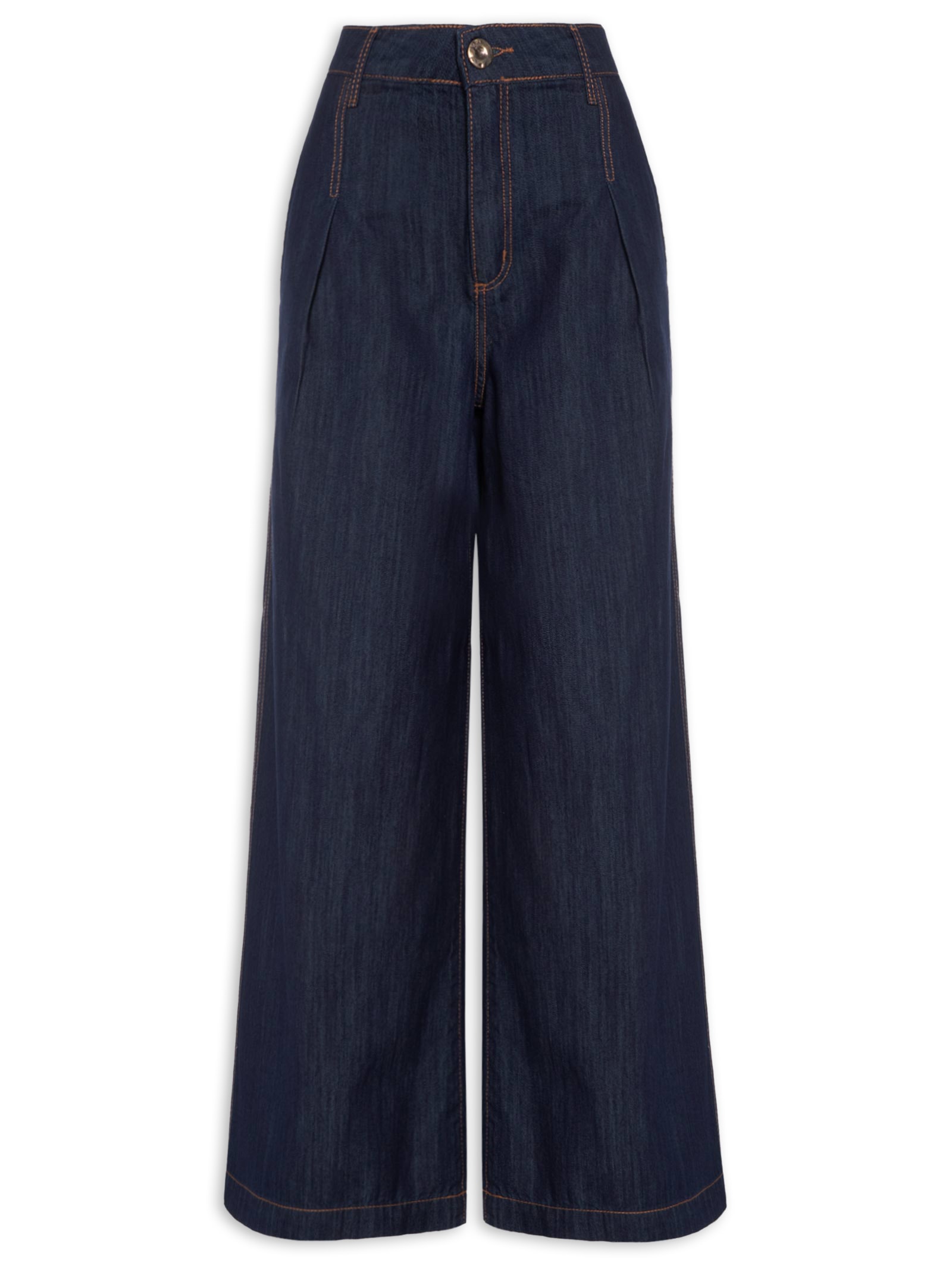 Calça Feminina  Jeans Palazzo Cintura Média Azul Lança Perfume