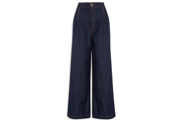Calça Feminina  Jeans Palazzo Cintura Média - Azul