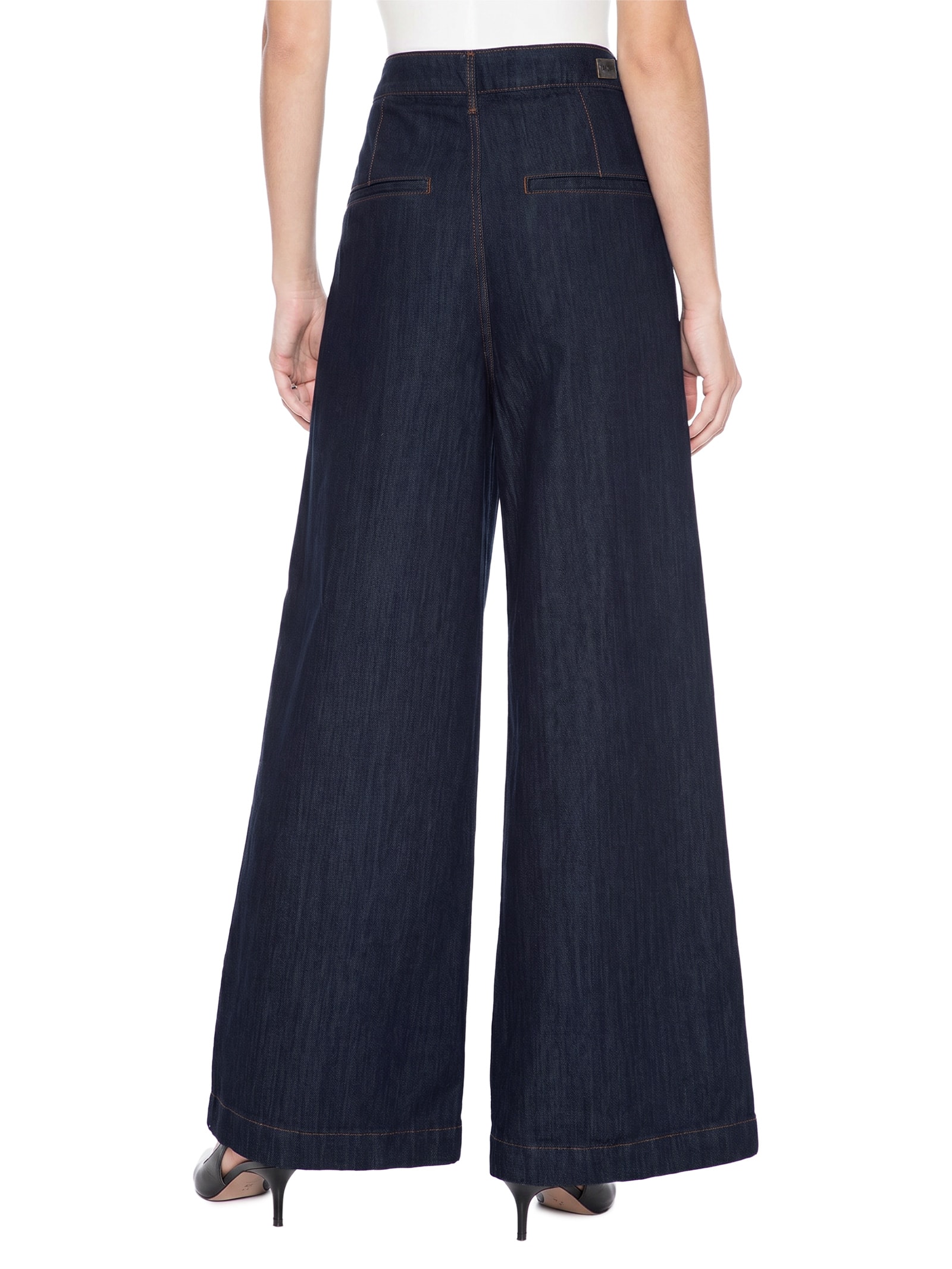 Calça Feminina  Jeans Palazzo Cintura Média Azul Lança Perfume