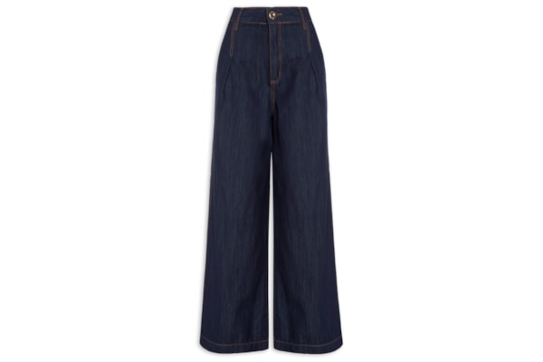 Calça Feminina  Jeans Palazzo Cintura Média - Azul