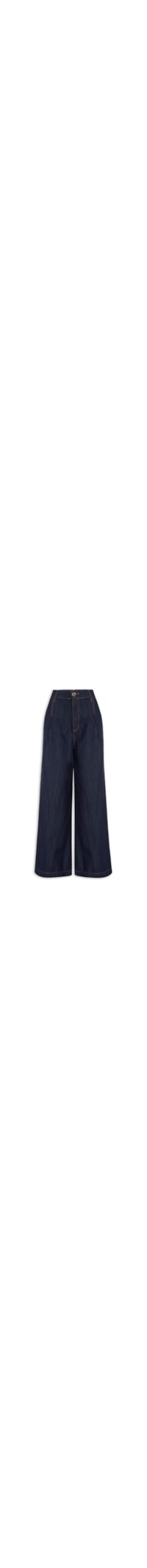 Calça Feminina Jeans Palazzo Cintura Média - Azul