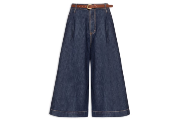 Calça Feminina Jeans Pantacourt Cintura Alta - Azul
