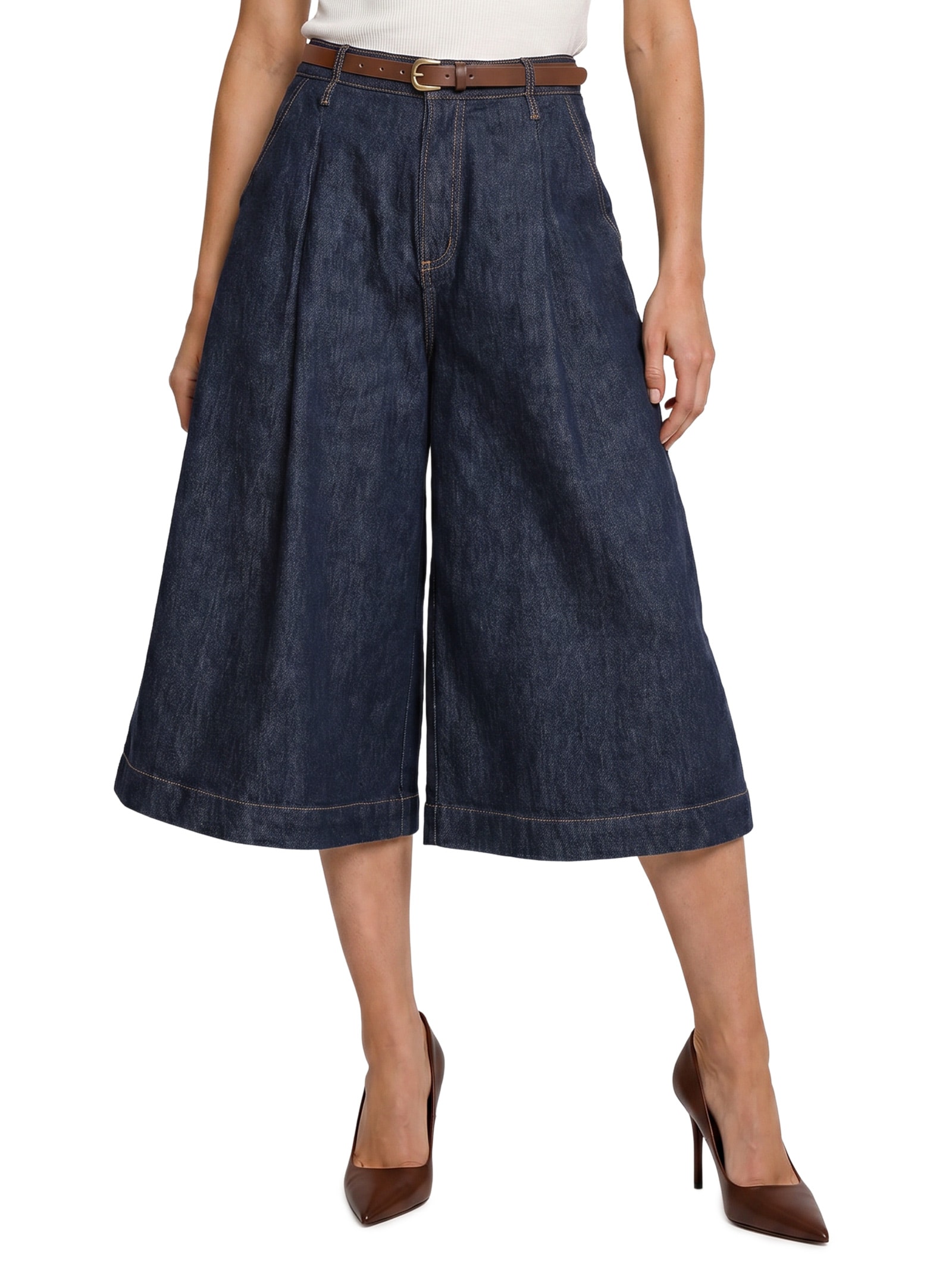 Calça Feminina Jeans Pantacourt Cintura Alta Azul Lança Perfume