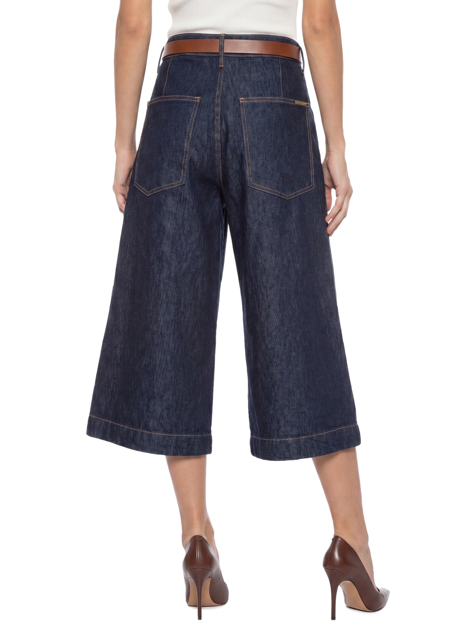 Calça Feminina Jeans Pantacourt Cintura Alta Azul Lança Perfume