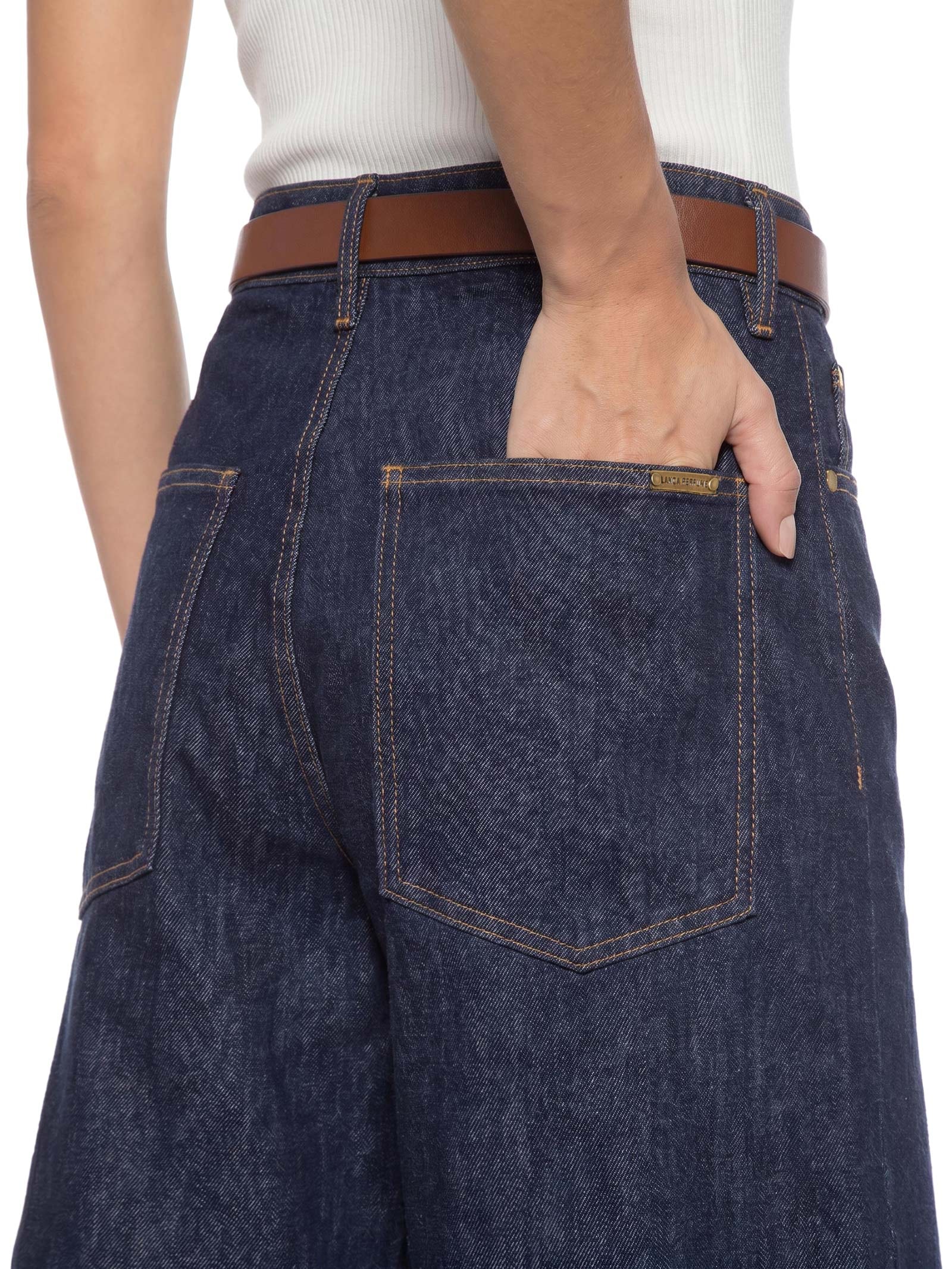Calça Feminina Jeans Pantacourt Cintura Alta Azul Lança Perfume