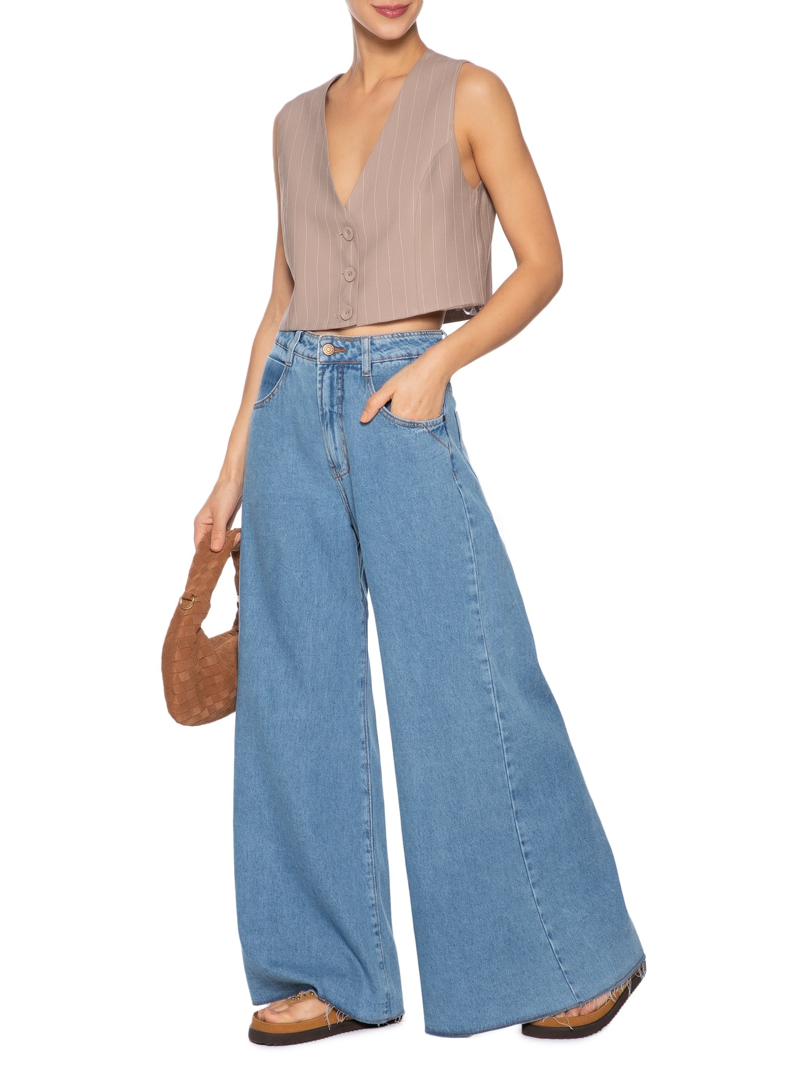 Calça Feminina Jeans Pantalona Azul Dress To