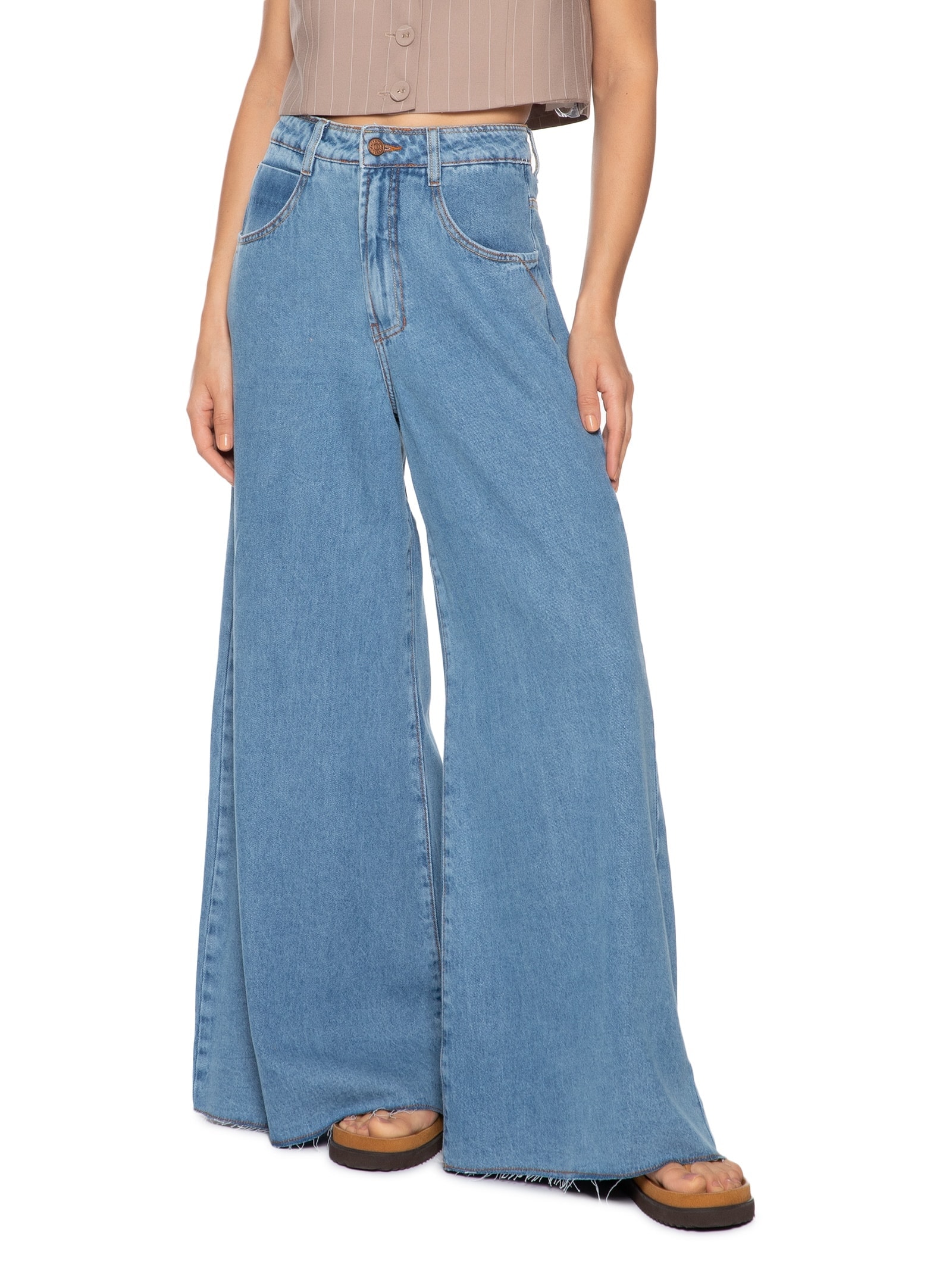 Calça Feminina Jeans Pantalona Azul Dress To