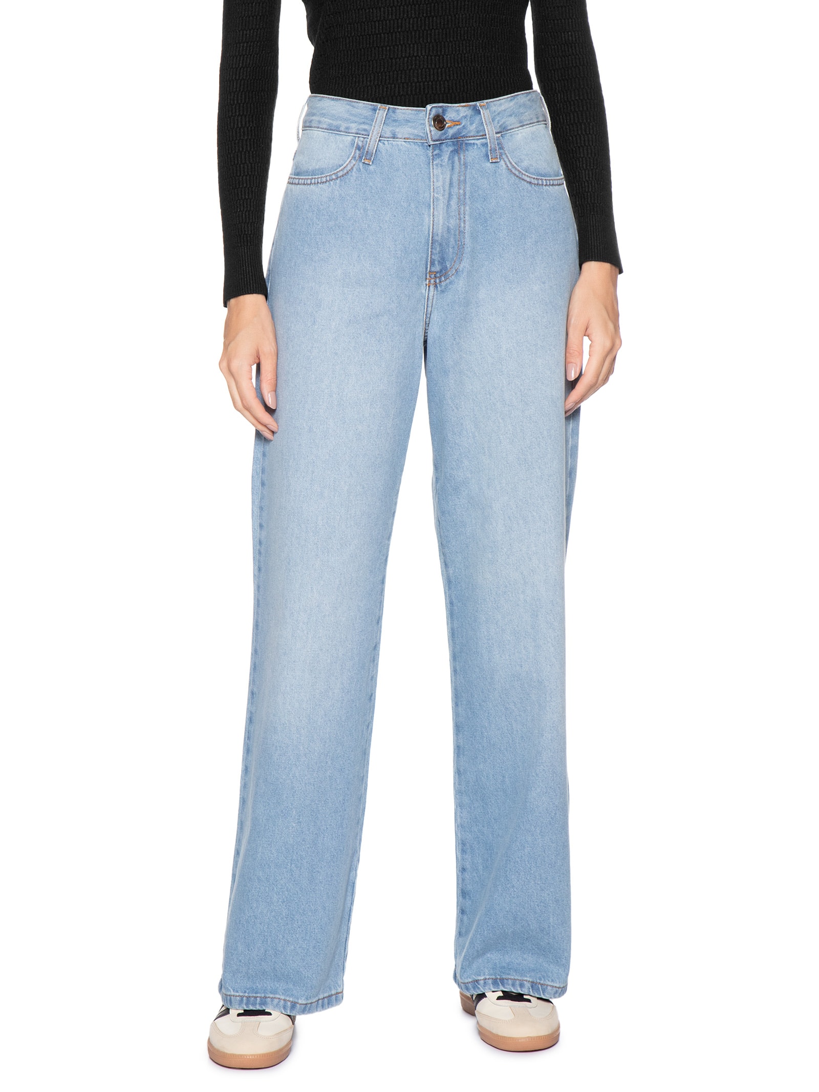 Calça Feminina Jeans Pantalona Azul Basiq