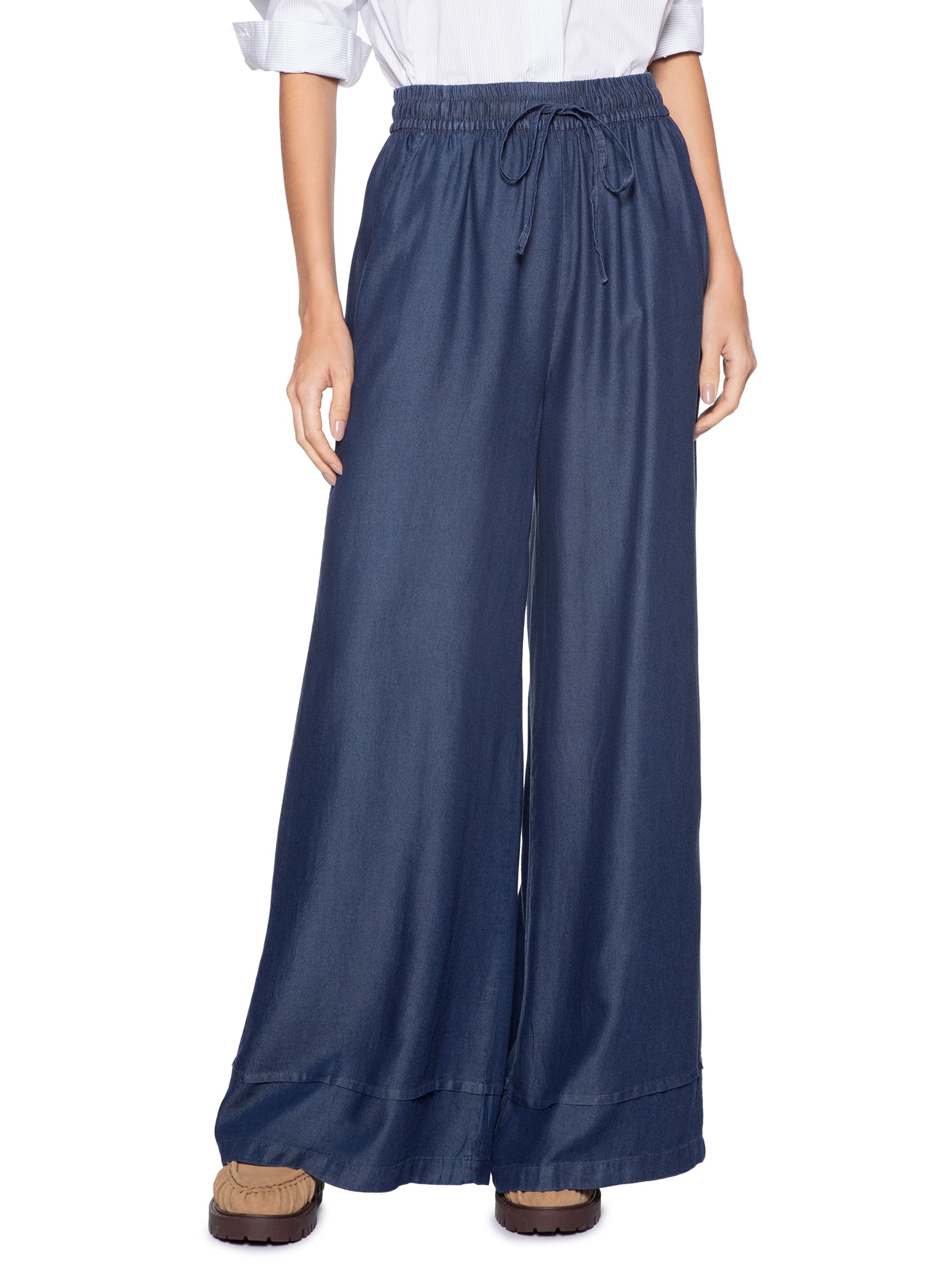 Calça Feminina Jeans Pantalona Azul Basiq