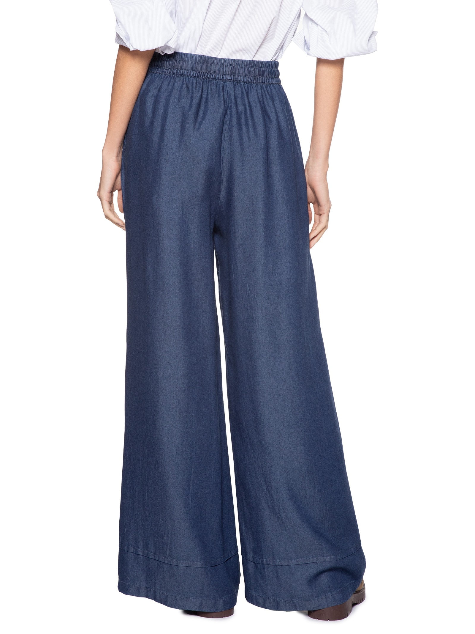 Calça Feminina Jeans Pantalona Azul Basiq