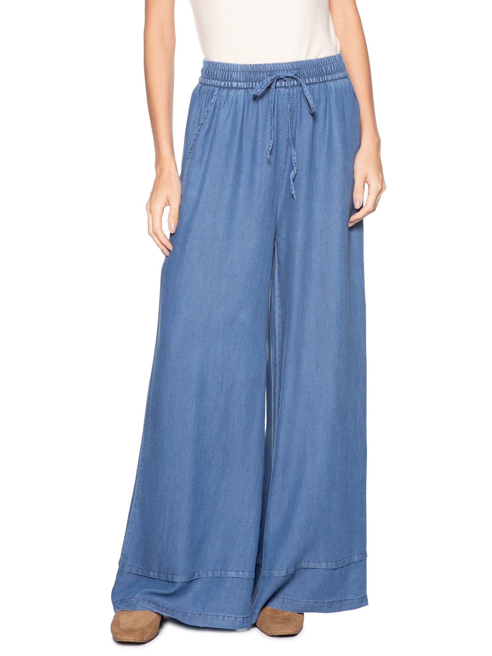 Calça Feminina Jeans Pantalona Azul Basiq
