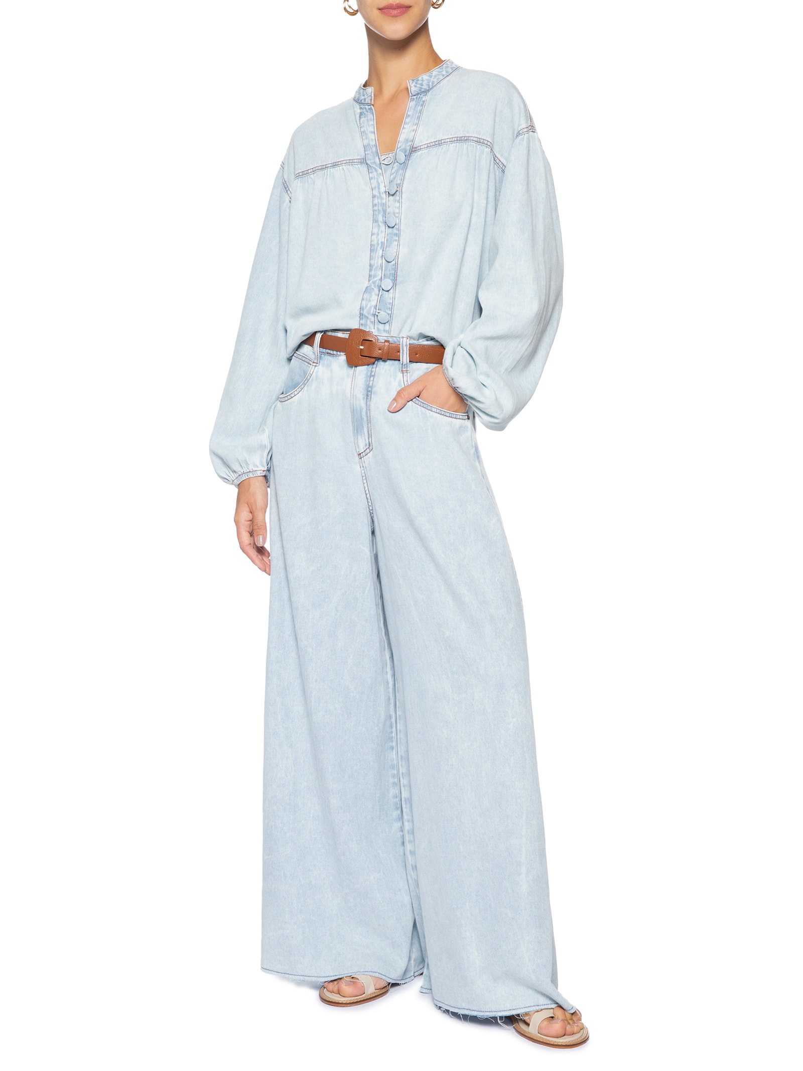 Calça Feminina Jeans Pantalona Baby Blue Azul Dress To