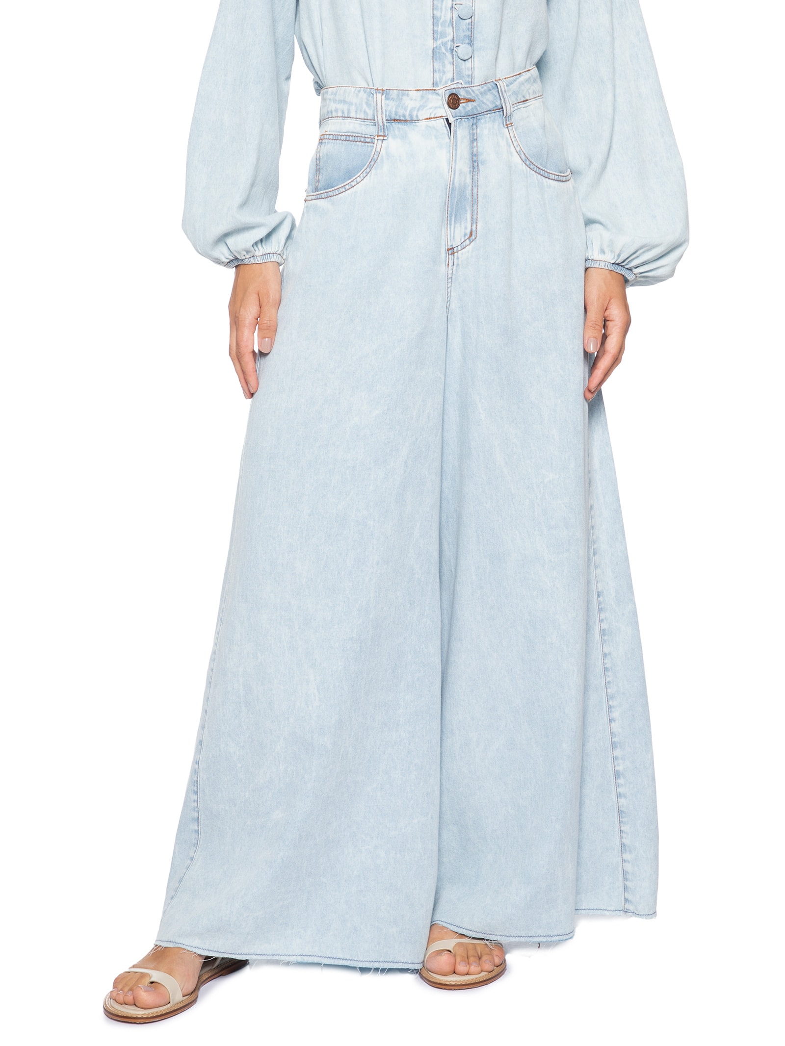 Calça Feminina Jeans Pantalona Baby Blue Azul Dress To