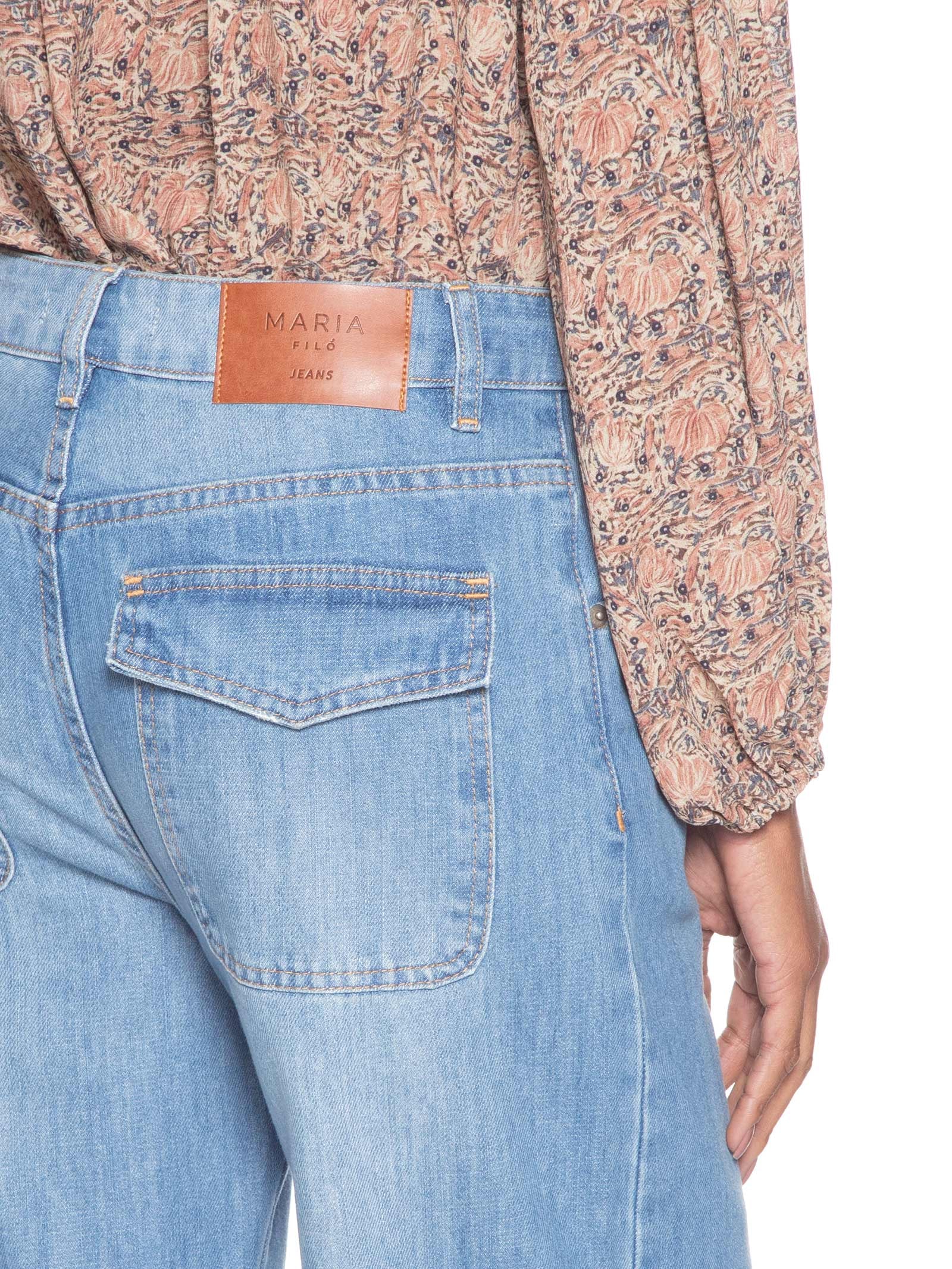 Calça Feminina Jeans Pantalona Com Barra Longa Azul Maria Filó