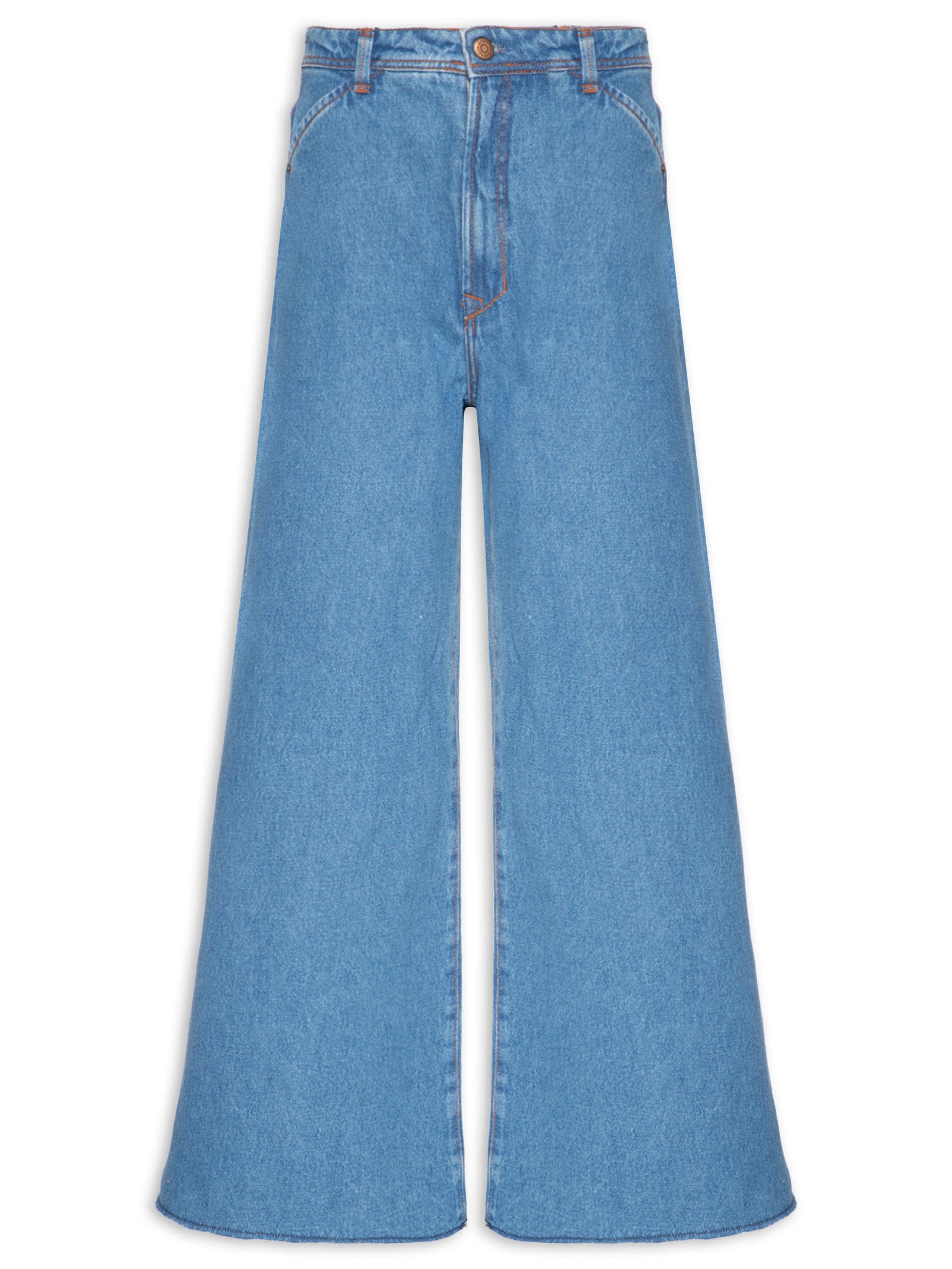 Calça Feminina Jeans Pantalona Detalhe Zig Zag Azul Dress To
