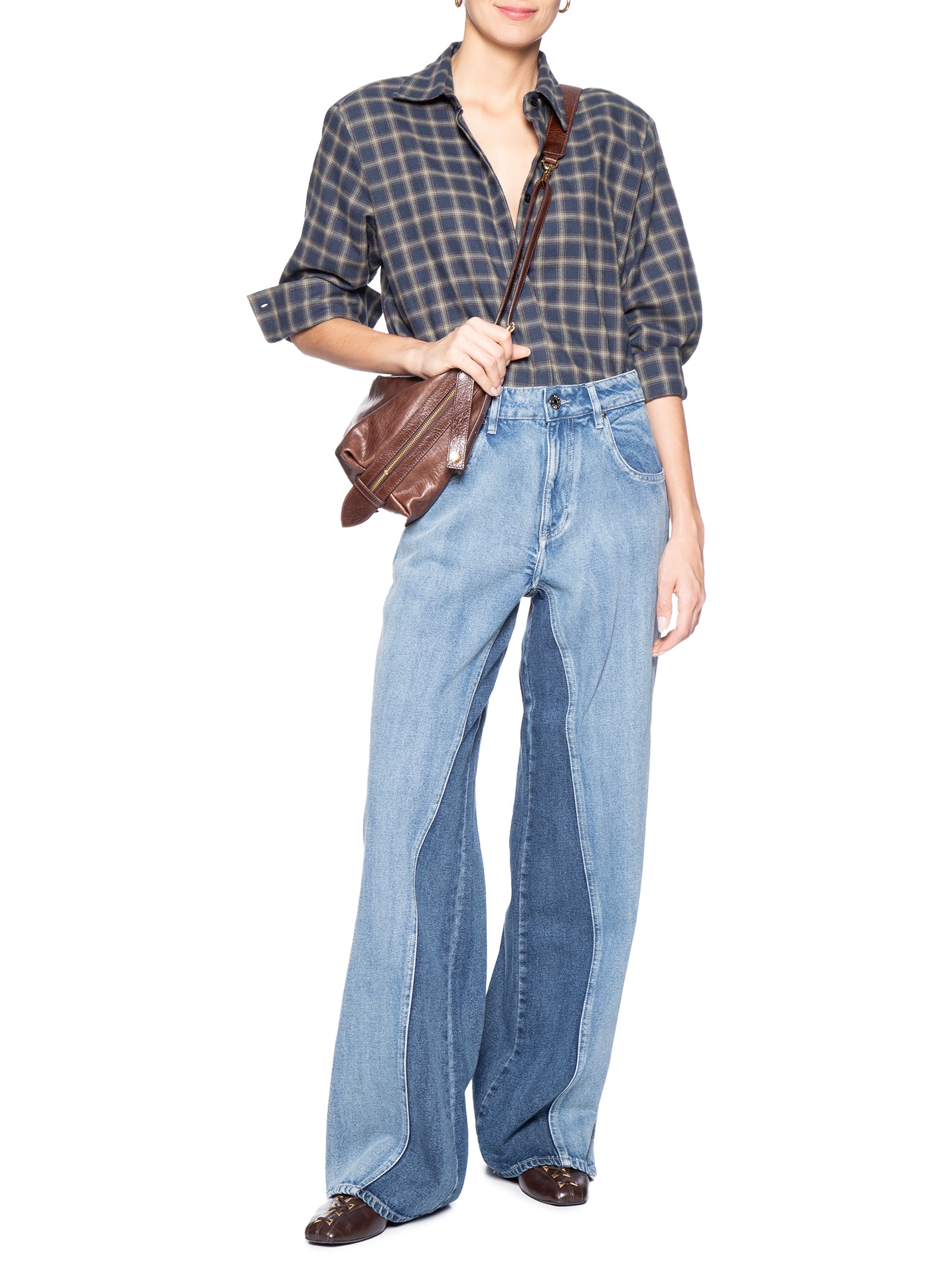 Calça Feminina Jeans Pantalona Nesga Interna Pact Azul Animale Jeans